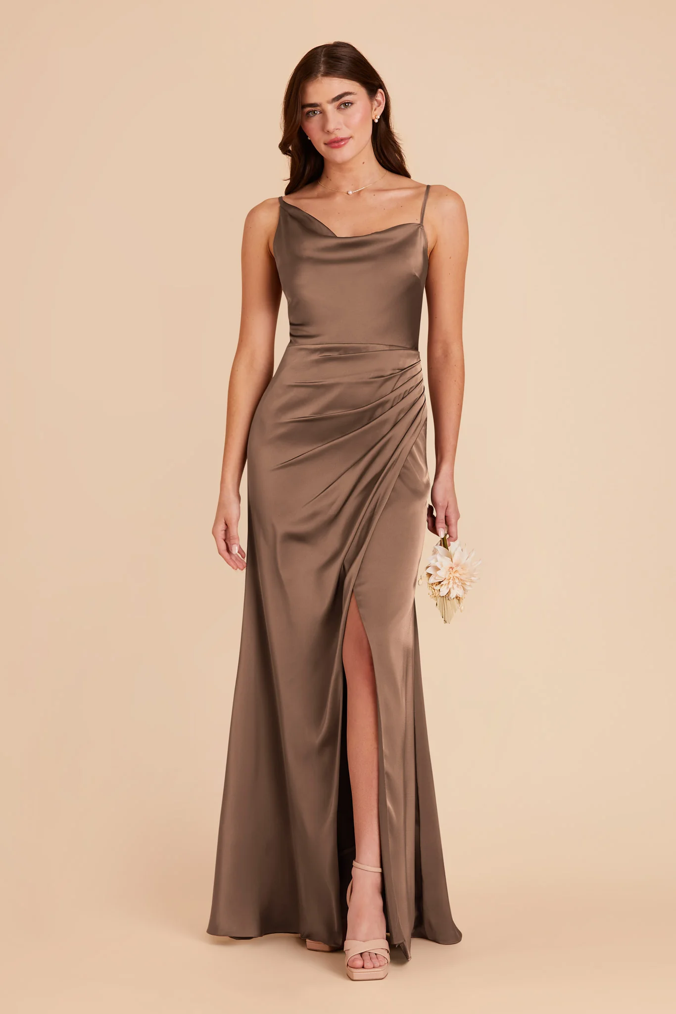 Jennifer Matte Satin Dress - Mocha - necksoother