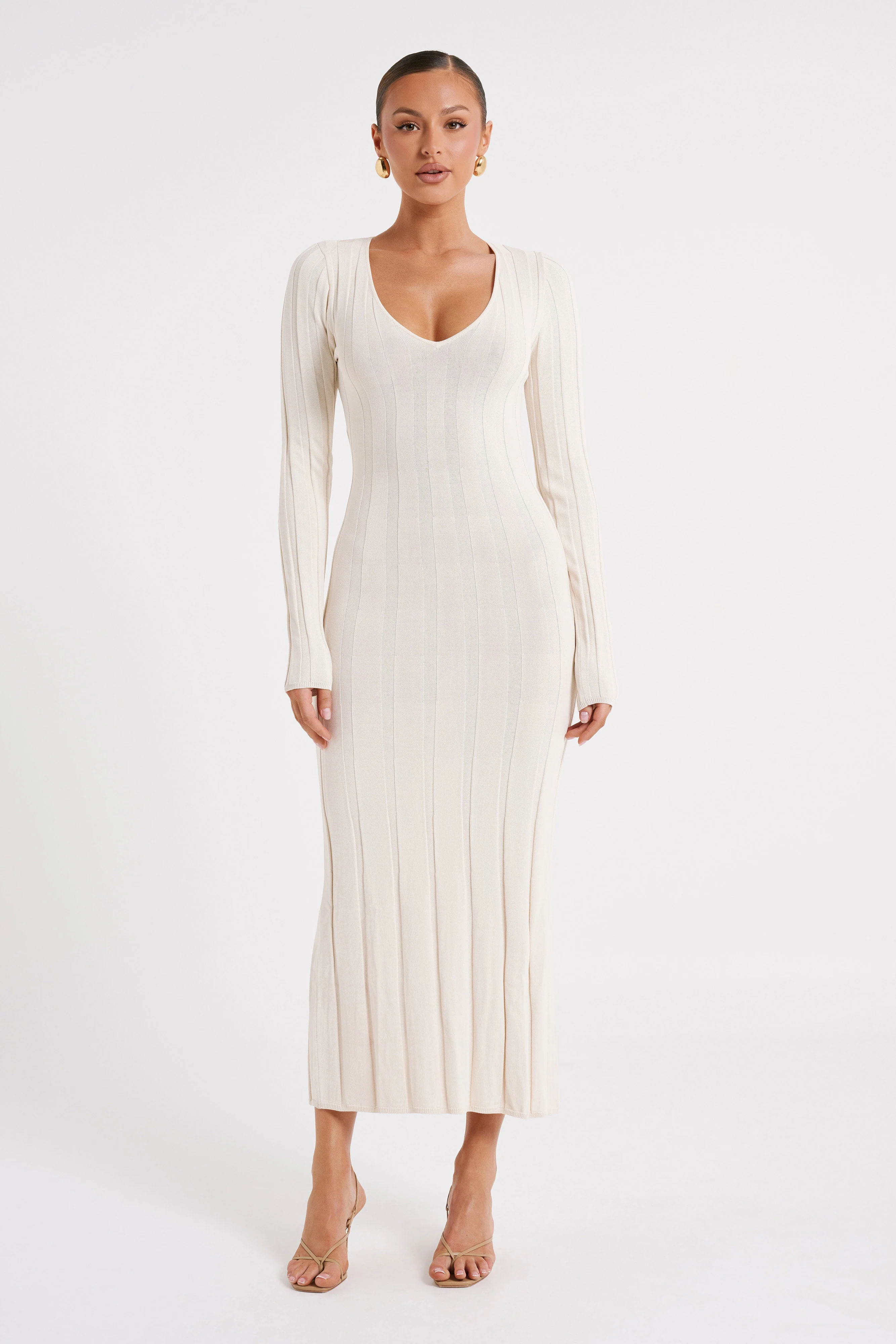 Ciara Ribbed Maxi Dress - Ivory - necksoother