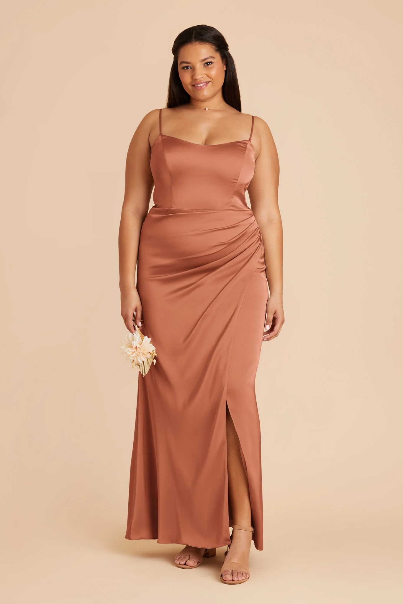 Anne Matte Satin Dress - Terracotta - necksoother