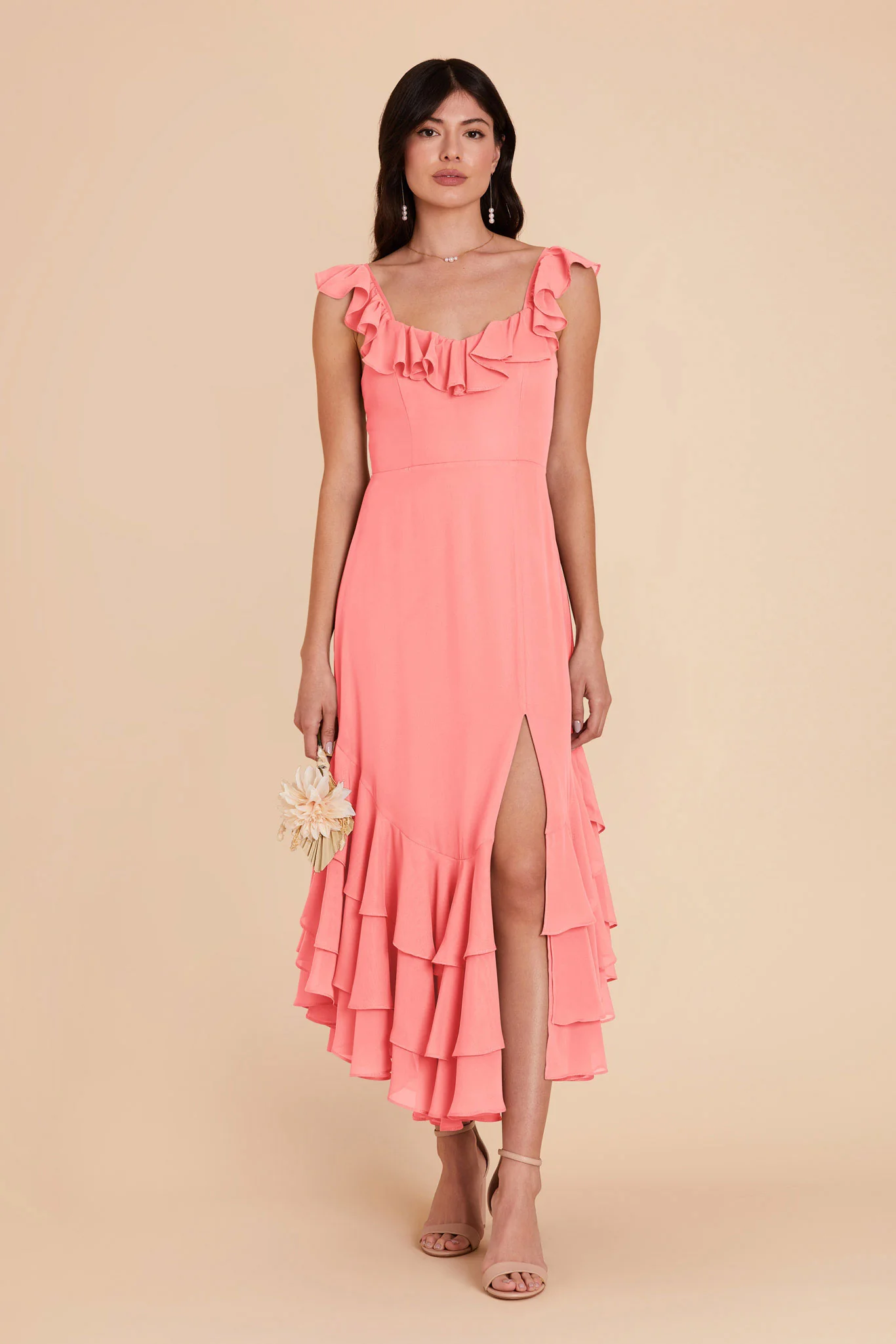 Ginny Chiffon Dress - Coral Pink - necksoother
