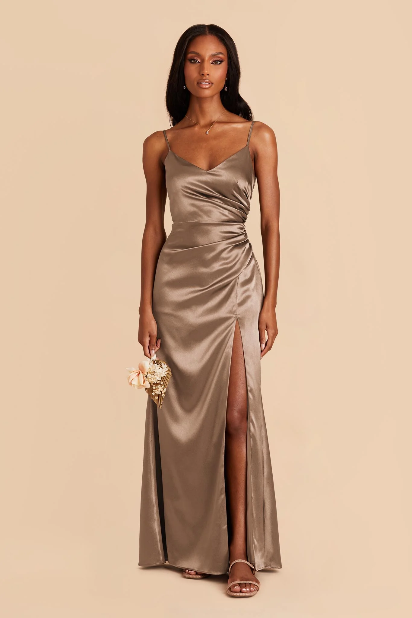 Catherine Shiny Satin Dress - Mocha - necksoother