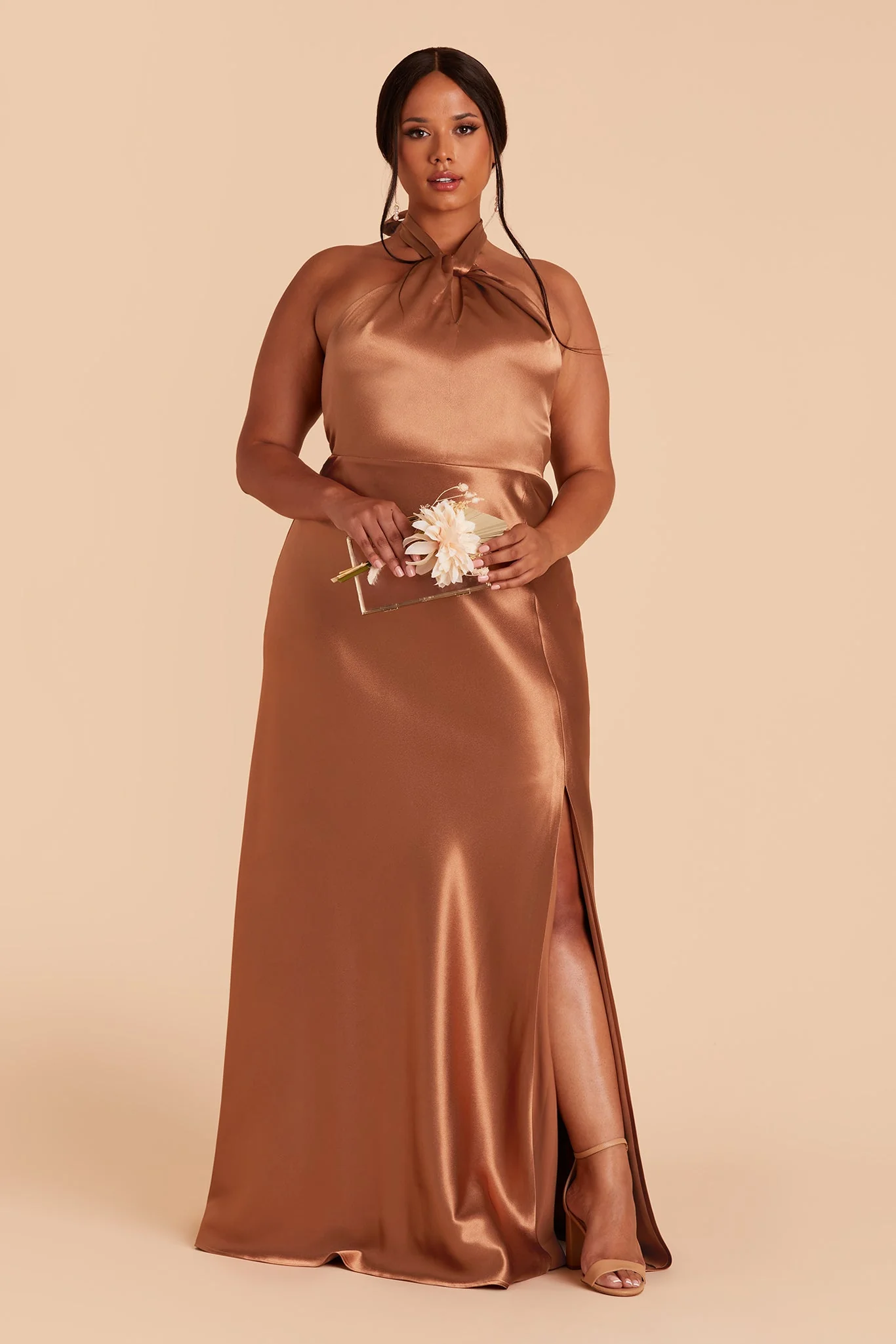 Monica Shiny Satin Dress - Rust - necksoother