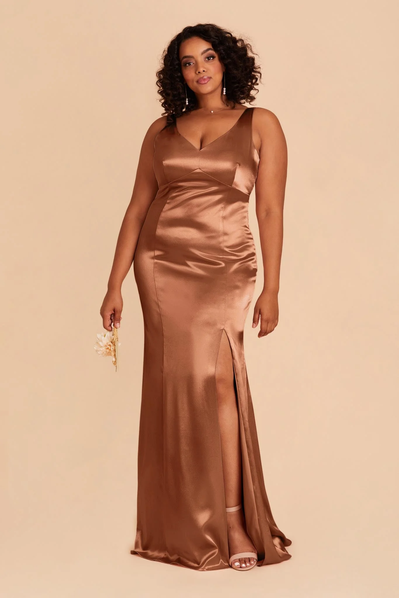 Gloria Shiny Satin Dress - Rust - necksoother