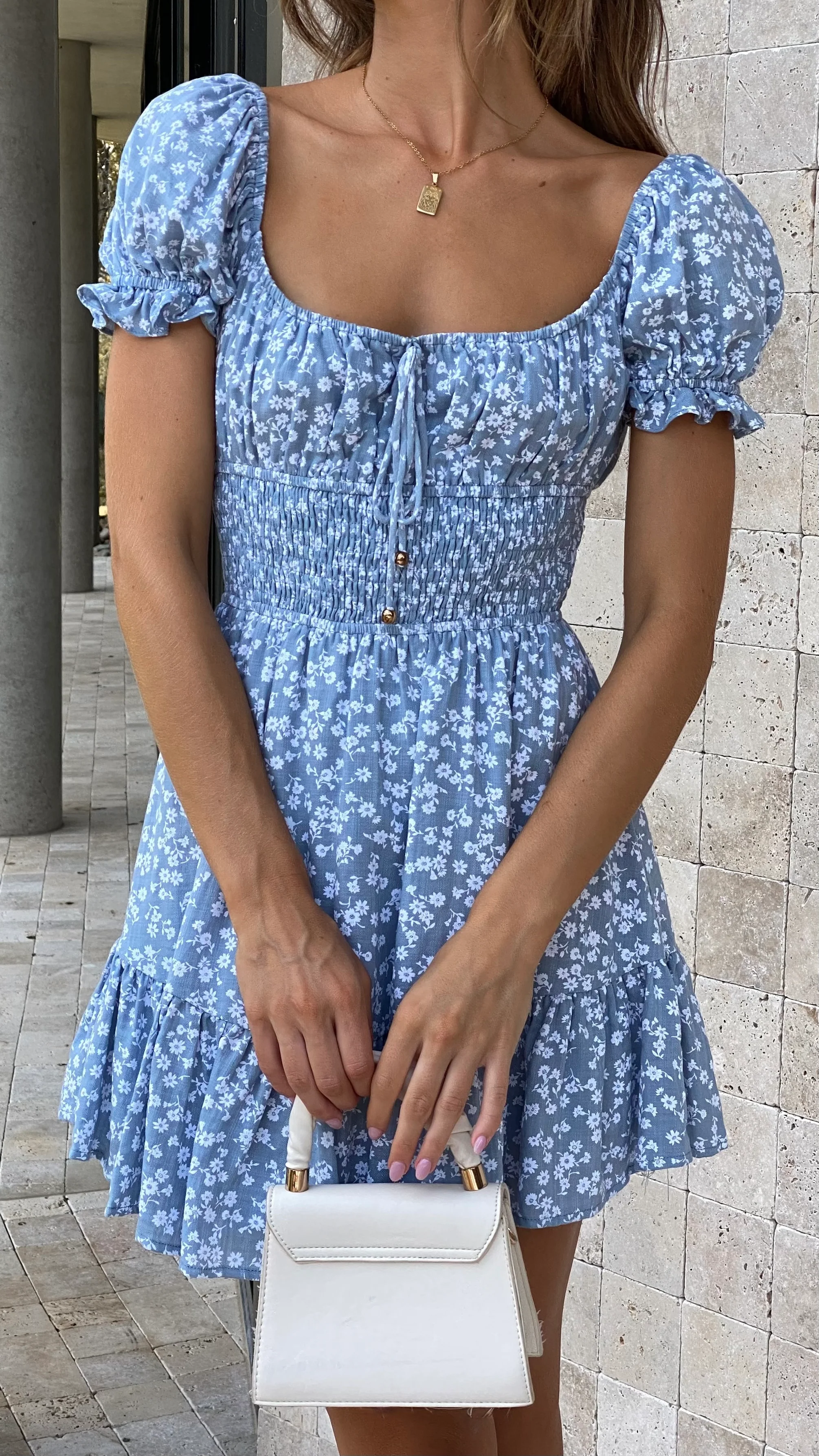 Kori Mini Dress - Blue Floral - necksoother