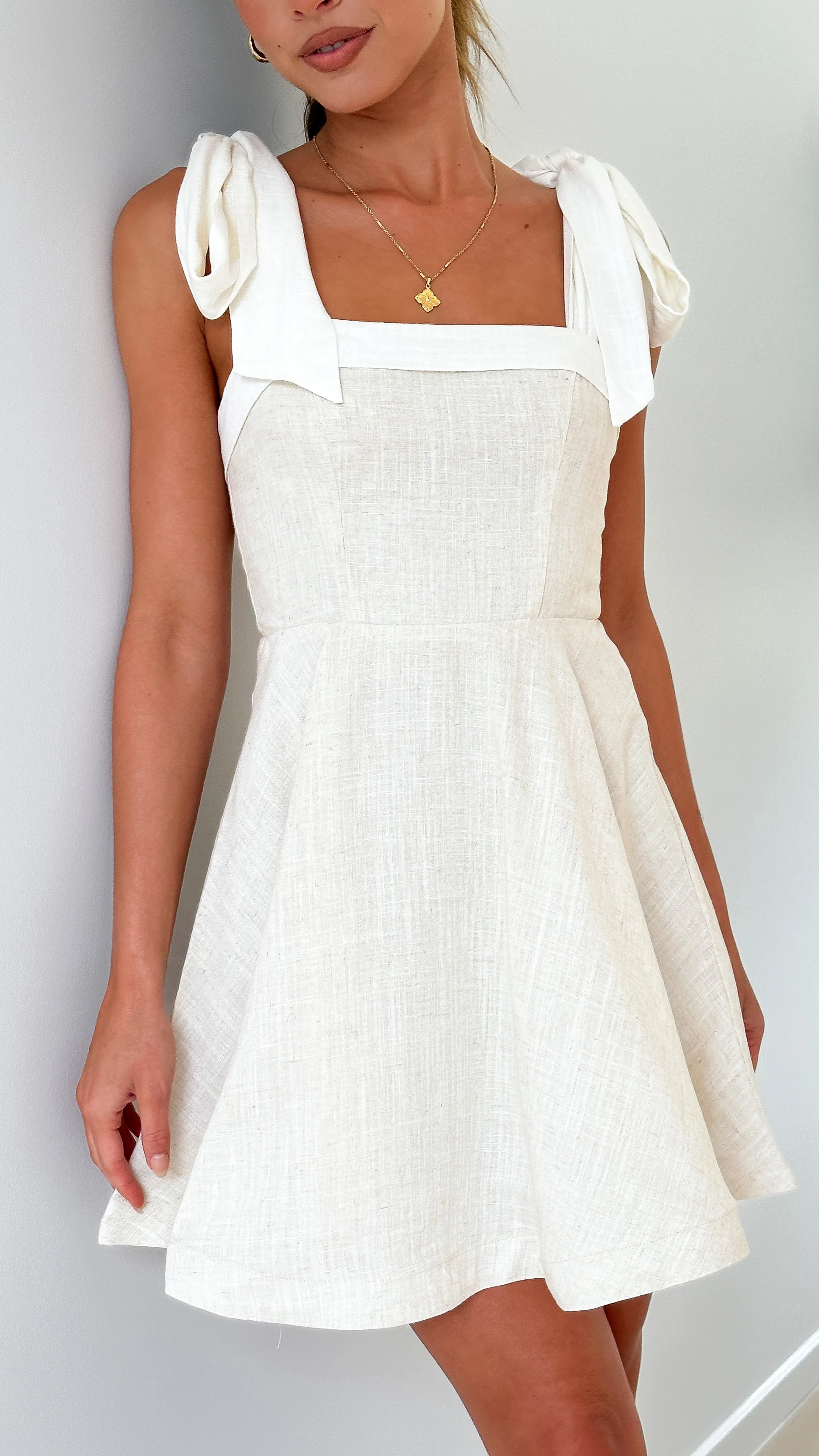 Balta Mini Dress - Oat / White - necksoother