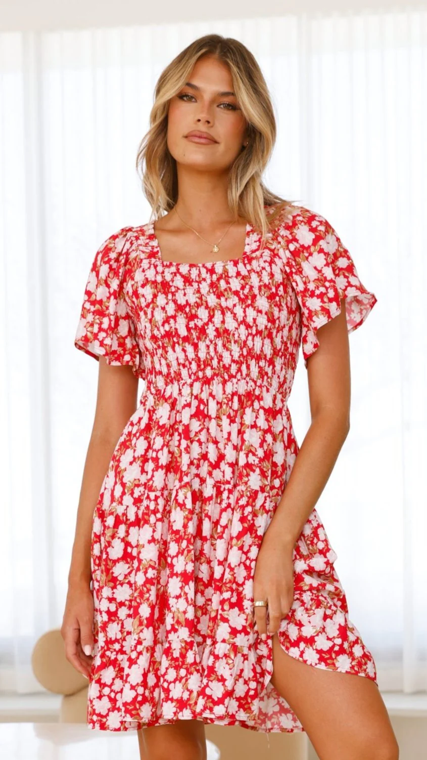 Sammi Mini Dress - Red Floral - necksoother