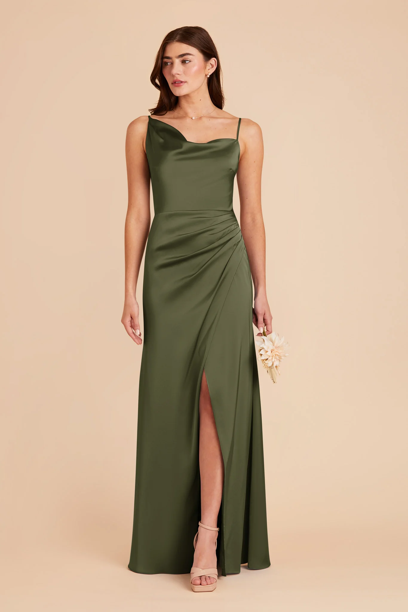 Jennifer Matte Satin Dress - Olive - necksoother