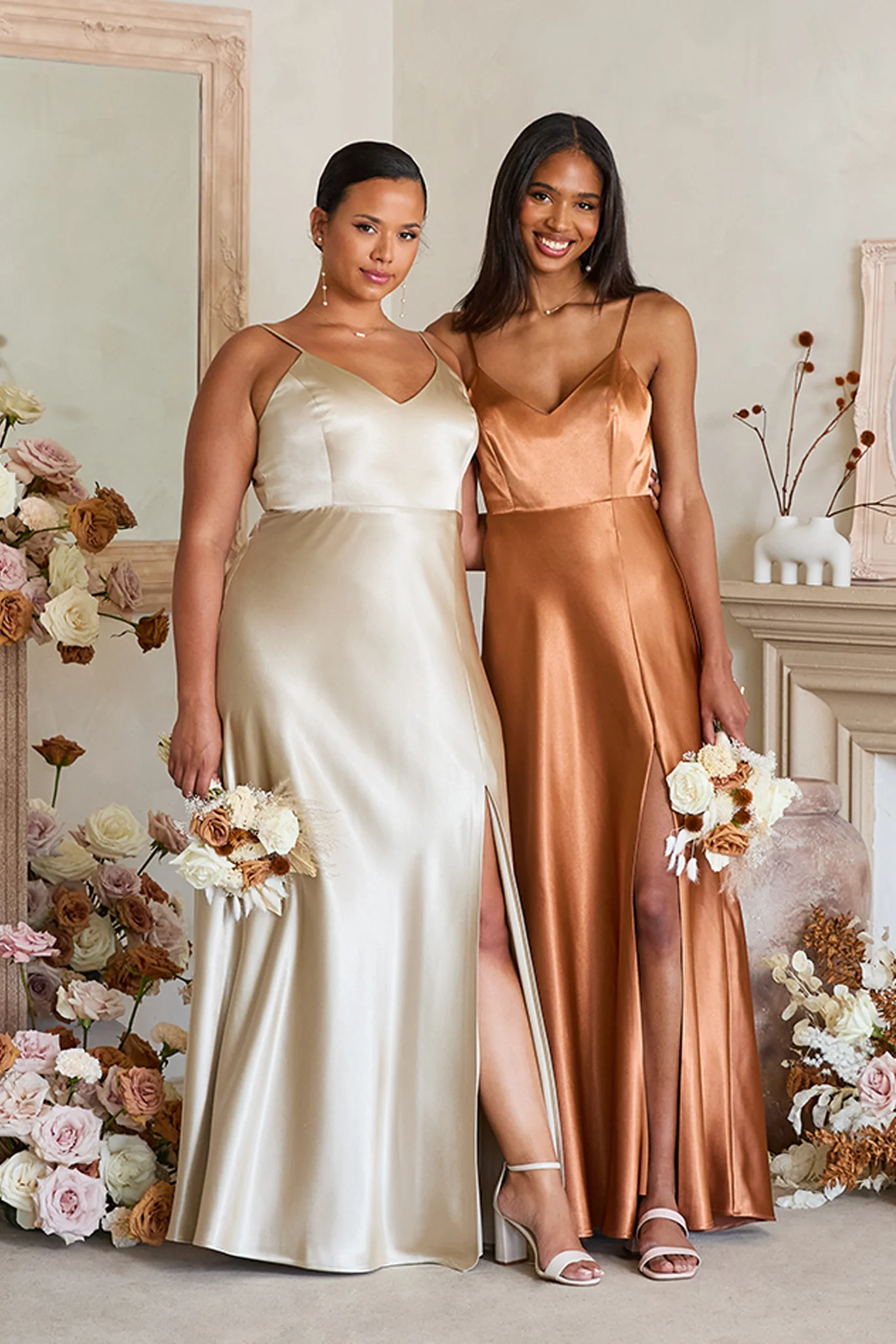 Jay Shiny Satin Dress - Rust - necksoother