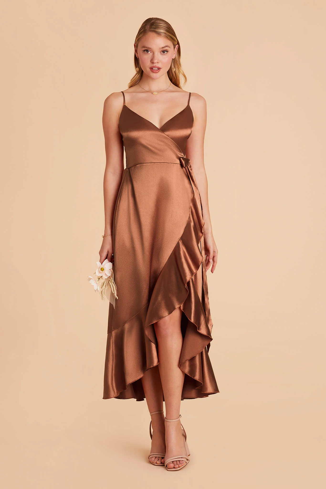 YC Shiny Satin Midi Dress - Rust - necksoother