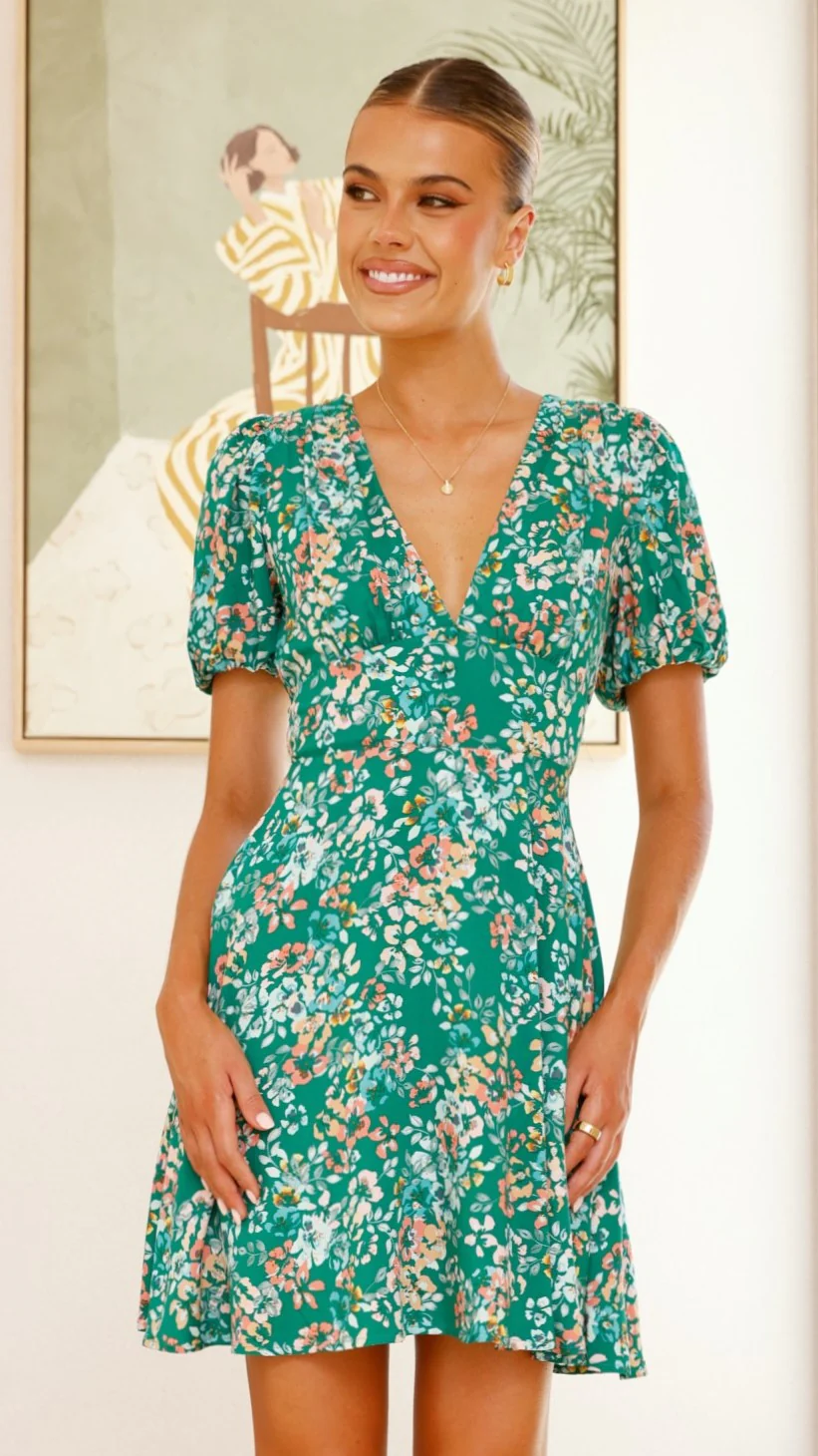 Itzel Mini Dress - Green Floral - necksoother