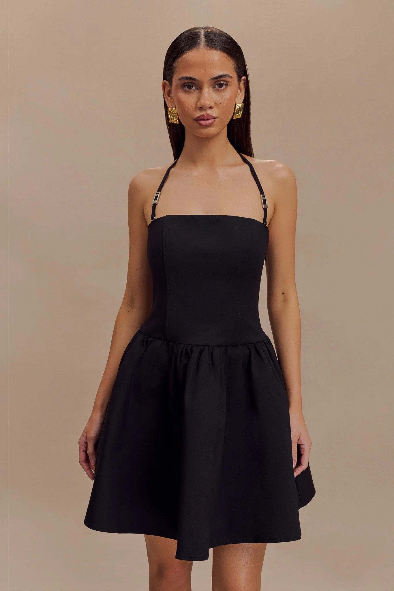 Ruby Halter Mini Dress - Black - necksoother