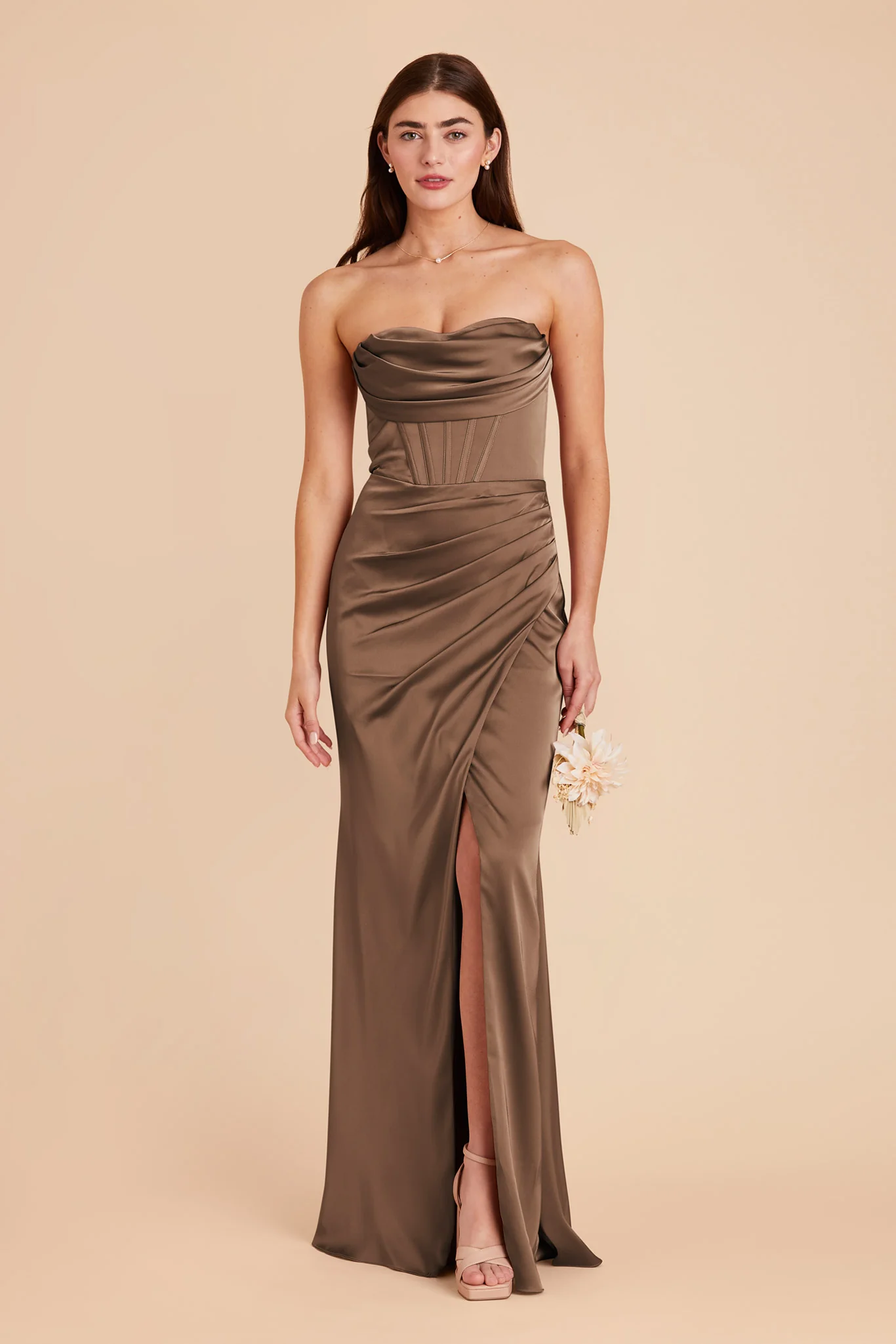 Carrie Matte Satin Dress - Mocha - necksoother