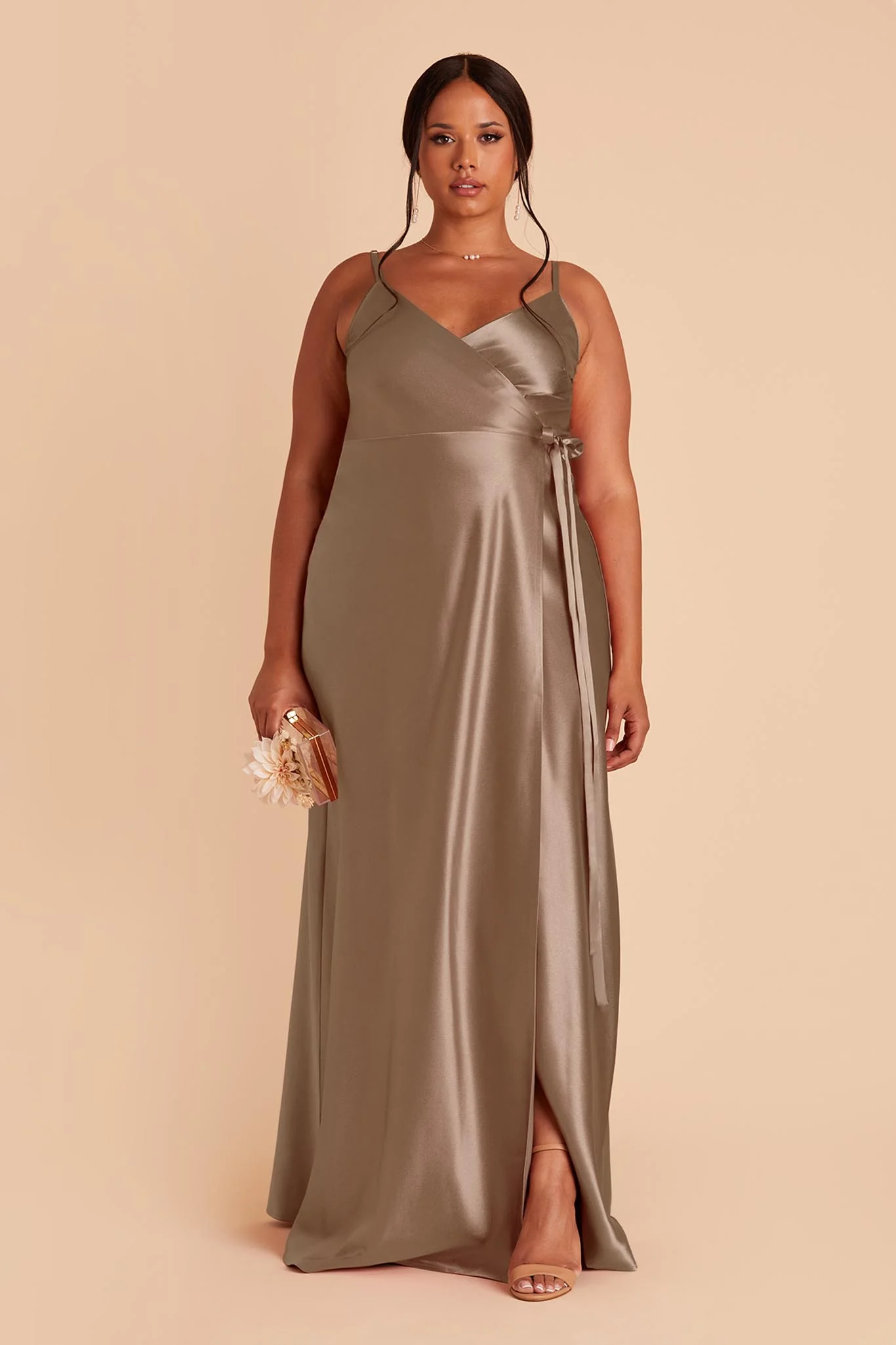Cindy Shiny Satin Dress - Mocha - necksoother
