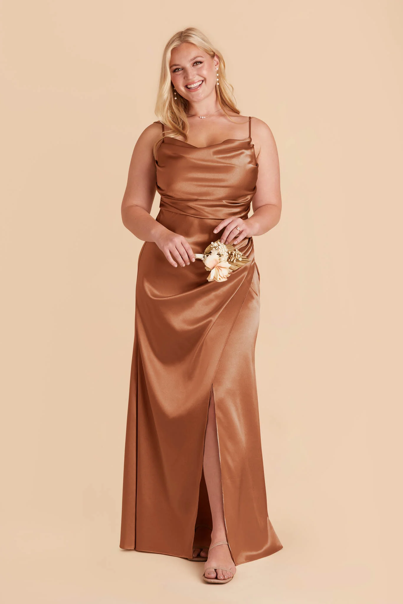 Lydia Shiny Satin Dress - Rust - necksoother