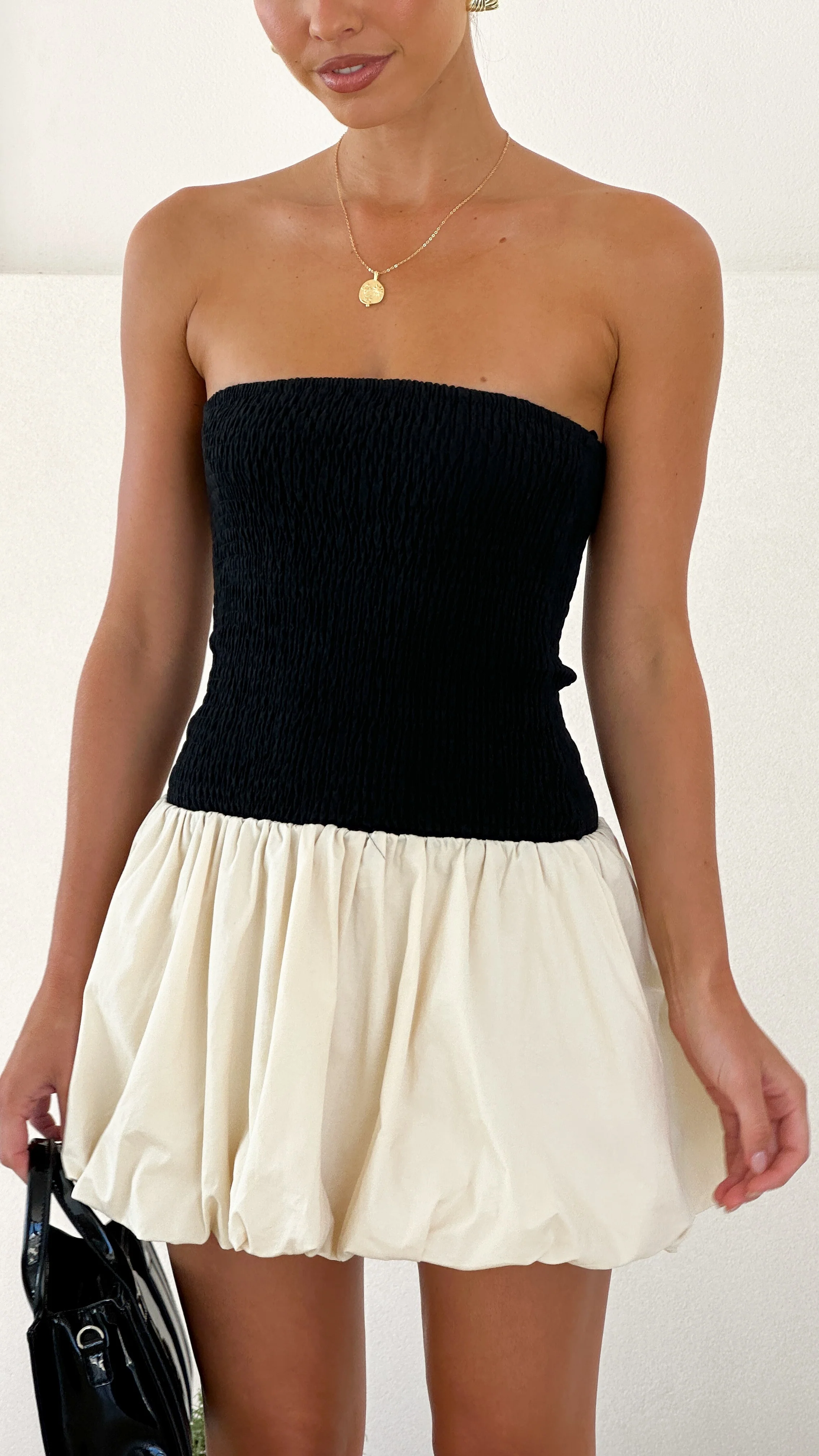 Akiko Mini Dress - Black/Oat - necksoother