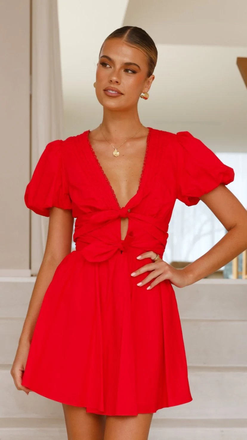 Kaloni Mini Dress - Red - necksoother