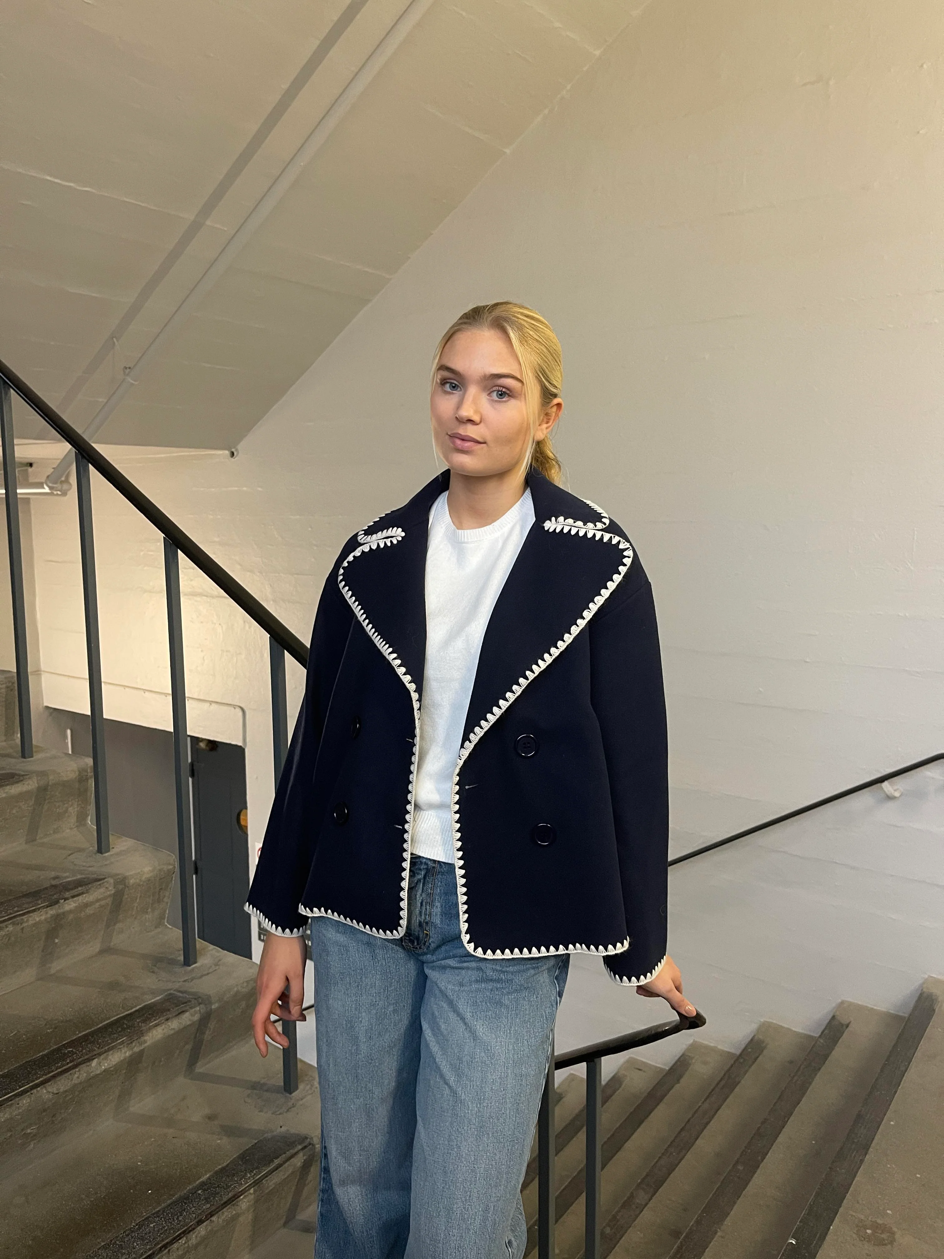 Adele stitching jacket - Navy - necksoother