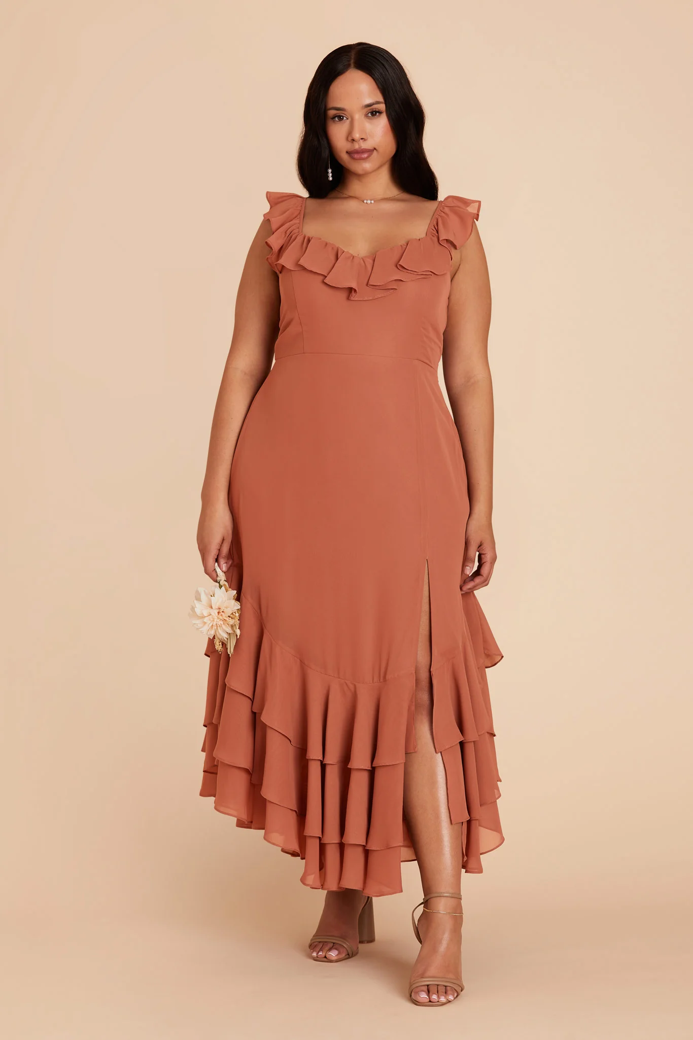 Ginny Chiffon Dress - Terracotta - necksoother