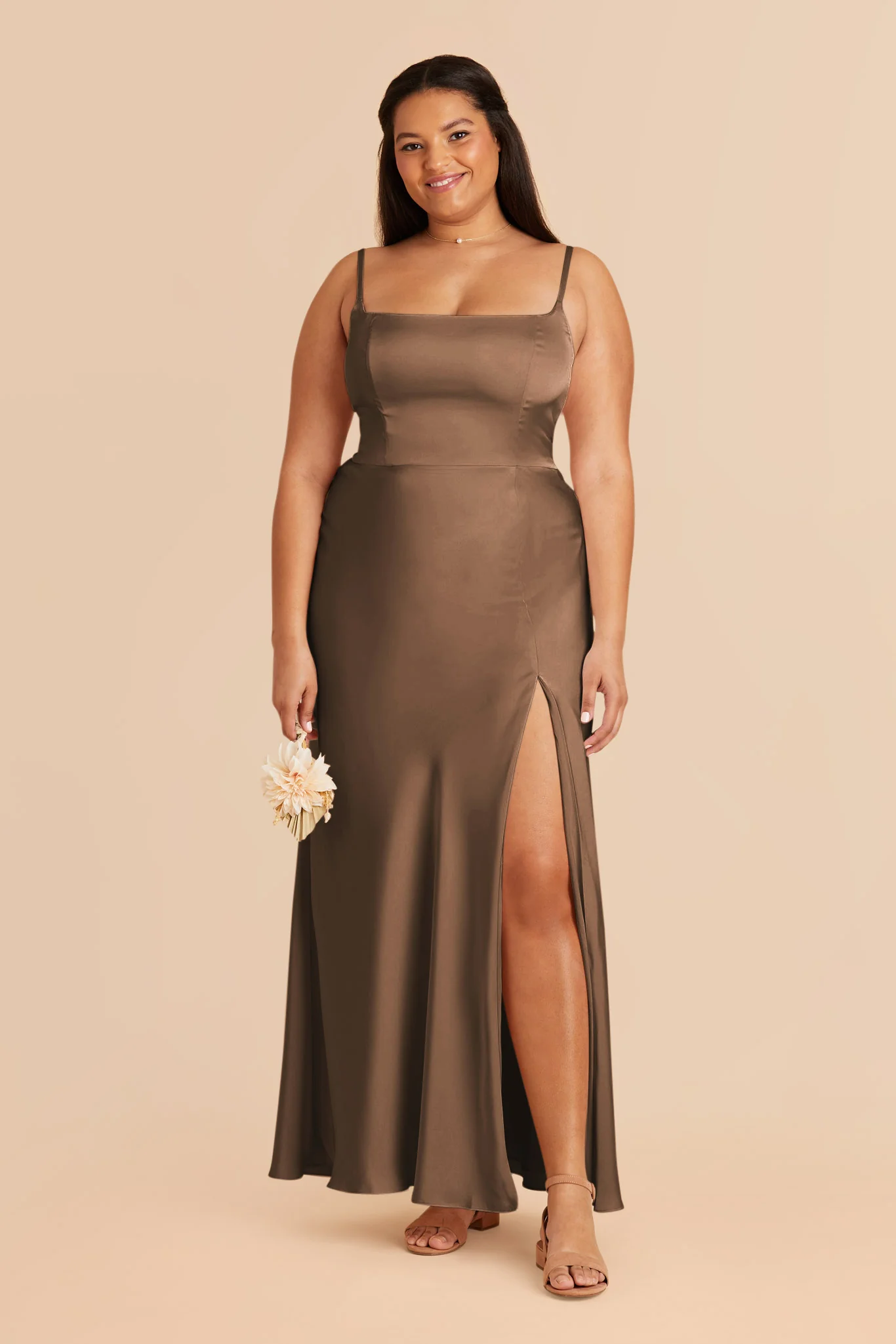Mai Matte Satin Dress - Mocha - necksoother
