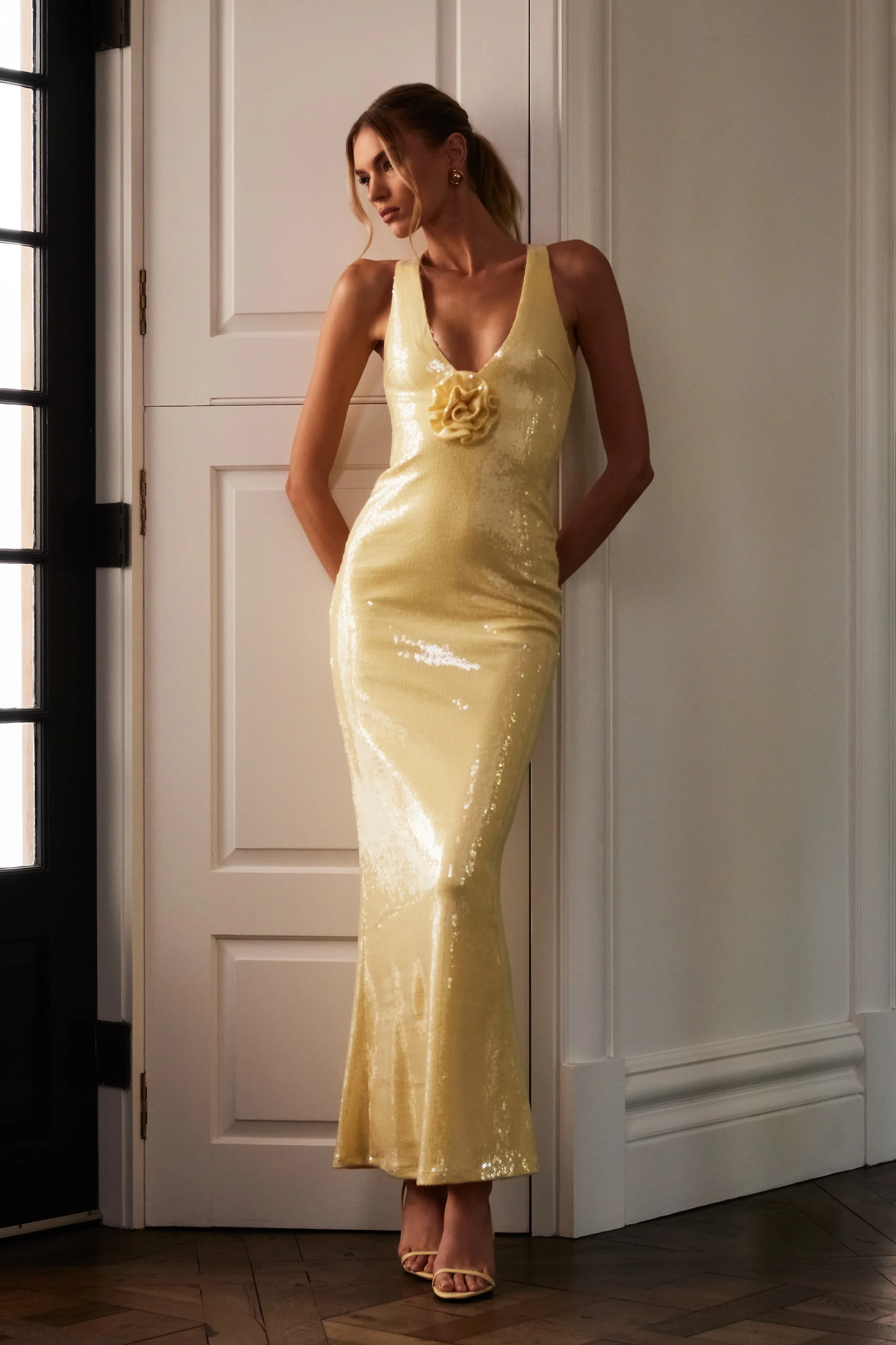 Eliza Rose Sequin Maxi Dress - Lemon - necksoother