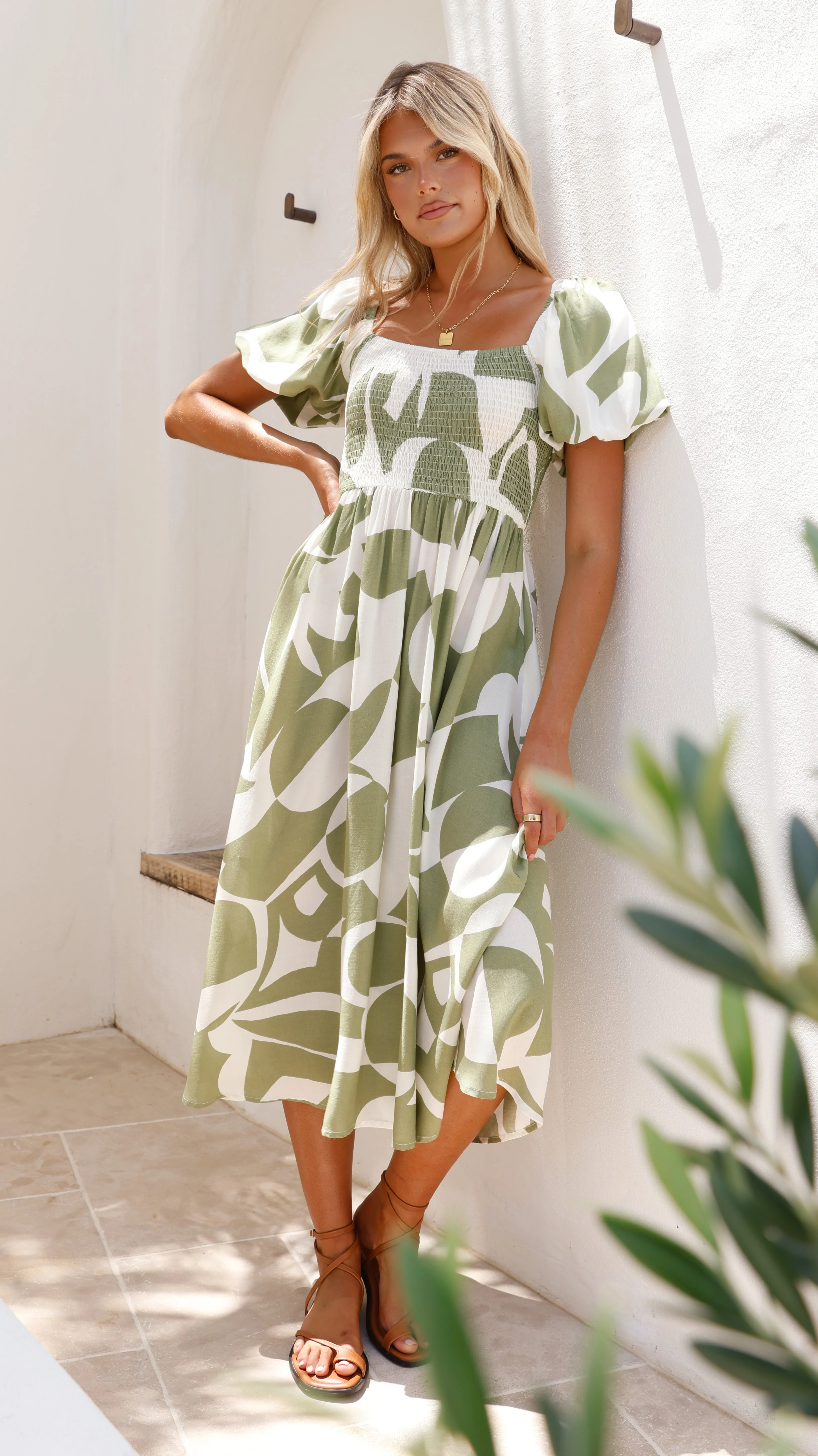 Ilene Midi Dress - Sage Print - necksoother
