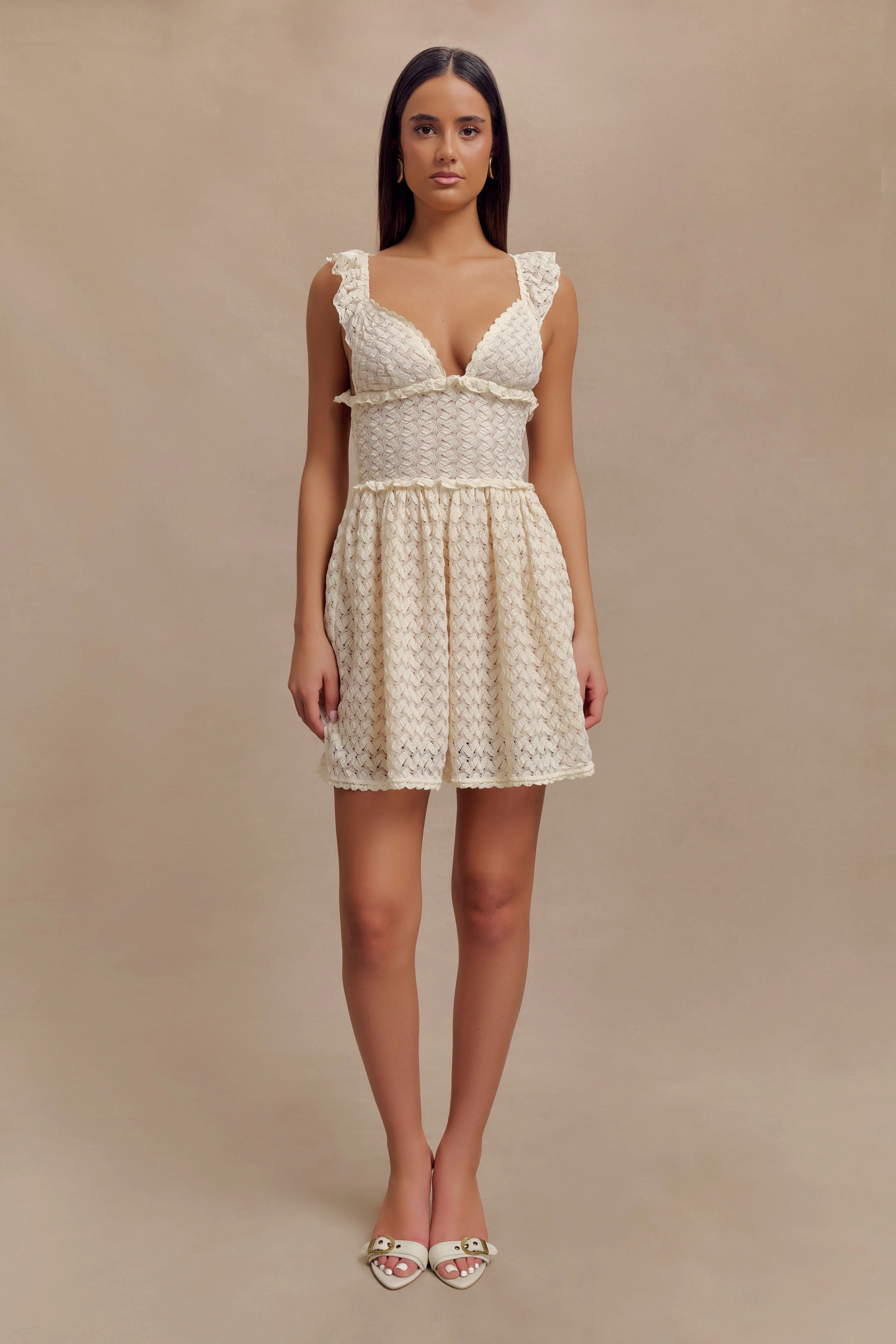 Ezra Lace Mini Dress - Ivory - necksoother