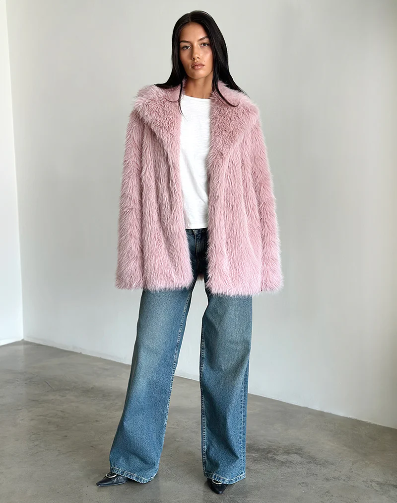 Lupita Jacket in Faux Fur Dusty Pink - necksoother