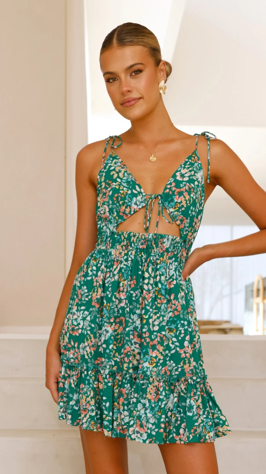 Lille Mini Dress - Green Floral - necksoother