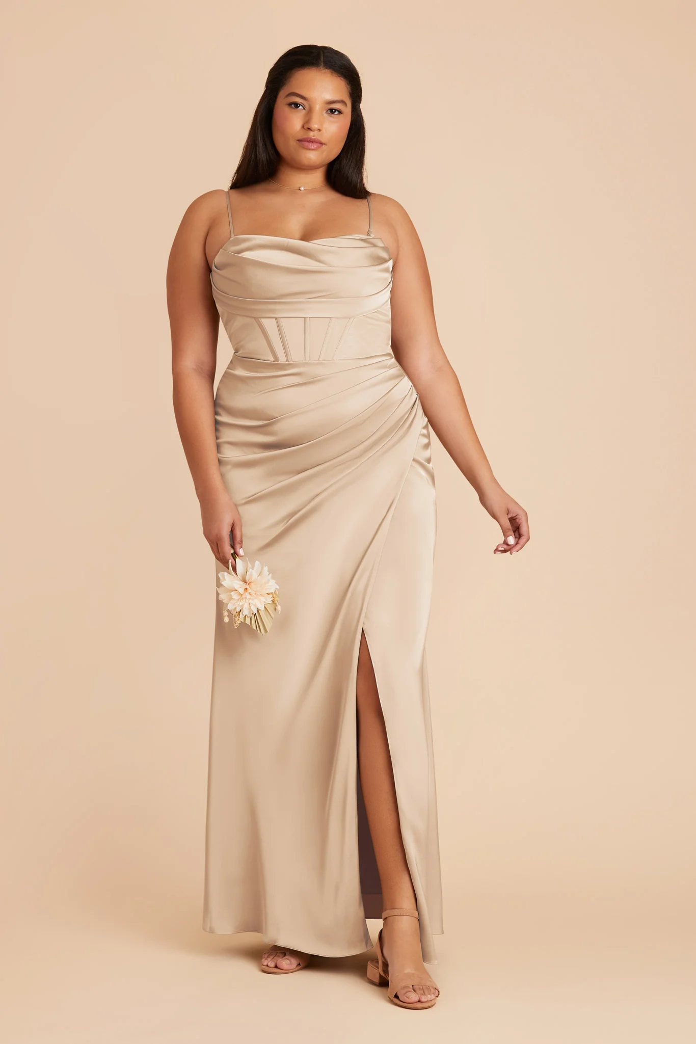 Carrie Matte Satin Dress - Gold - necksoother