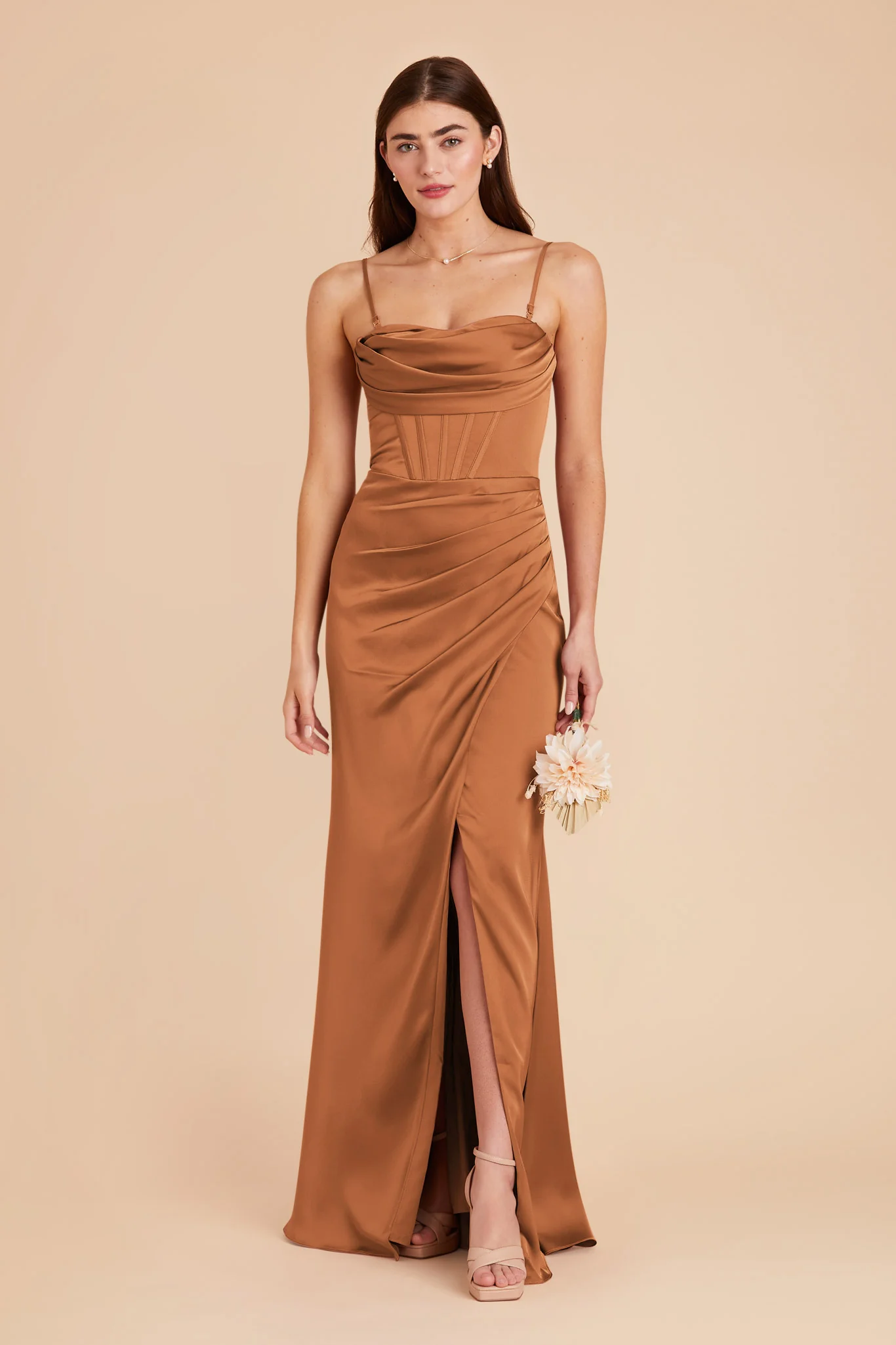 Carrie Matte Satin Dress - Rust - necksoother