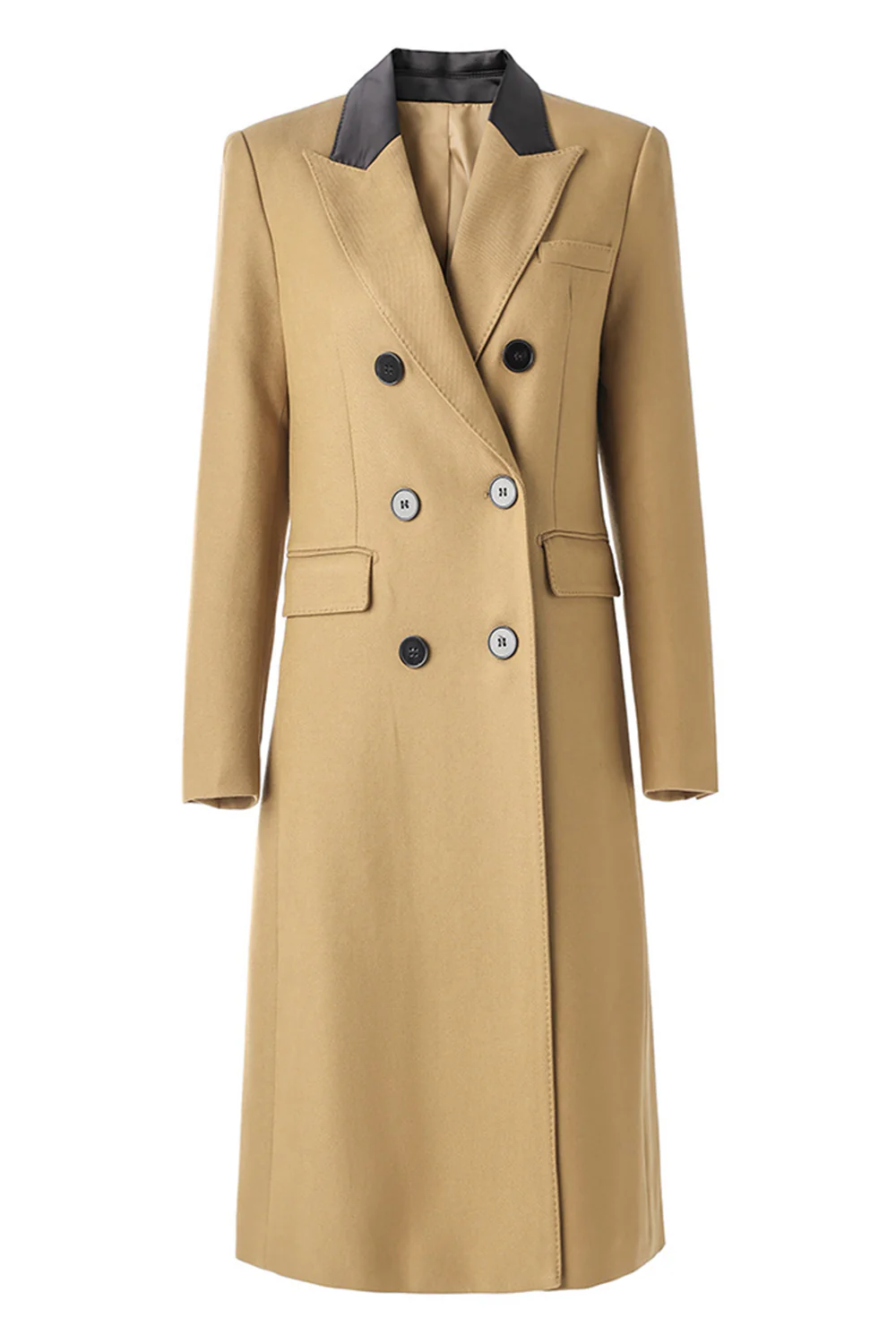 Camel Peak Lapel Long Women Coat - necksoother