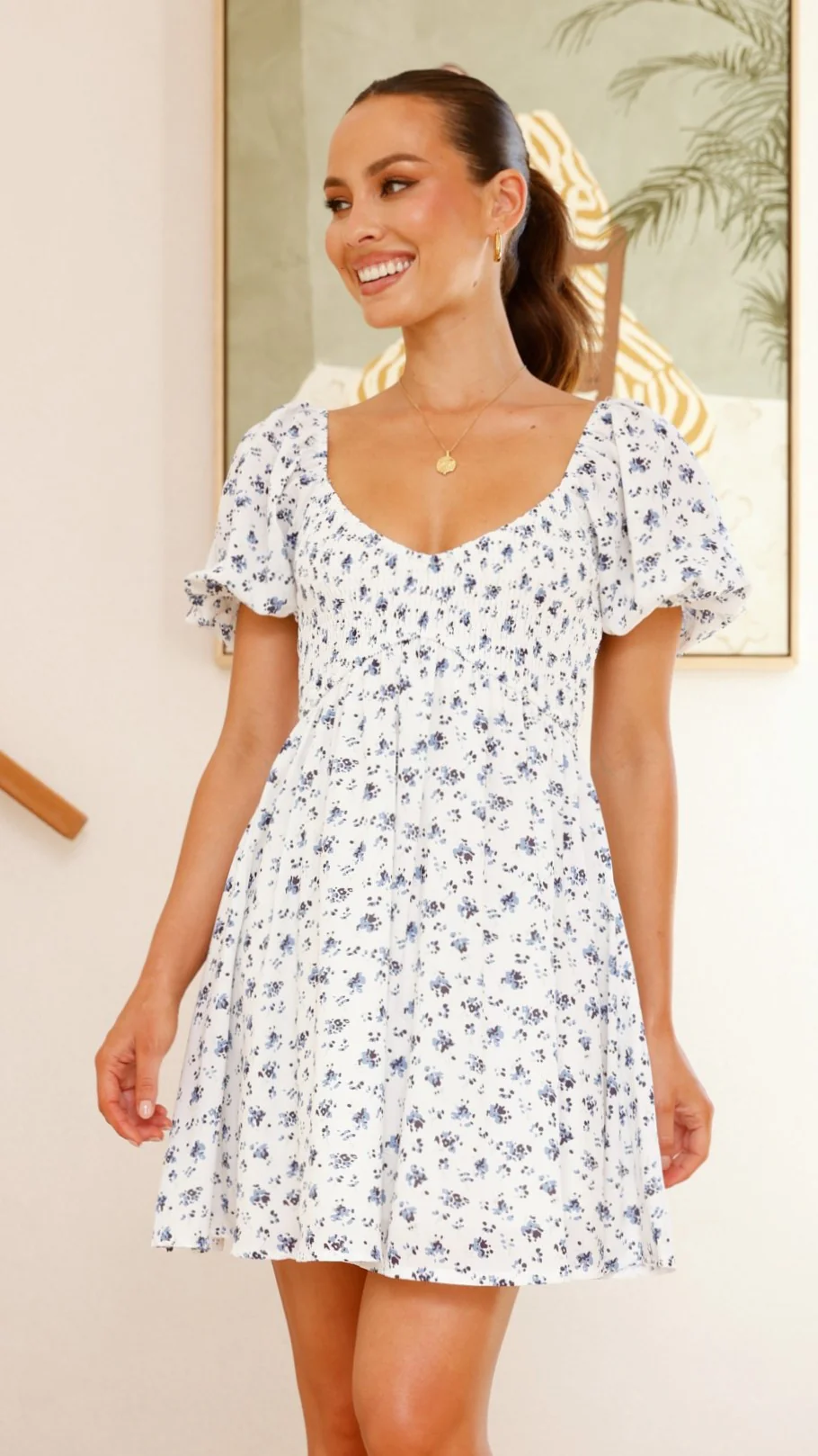 Sahirah Mini Dress - Blue Floral - necksoother