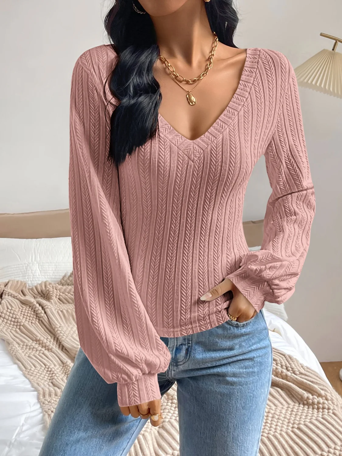 Honey V-Neck Long Sleeve T-Shirt - necksoother