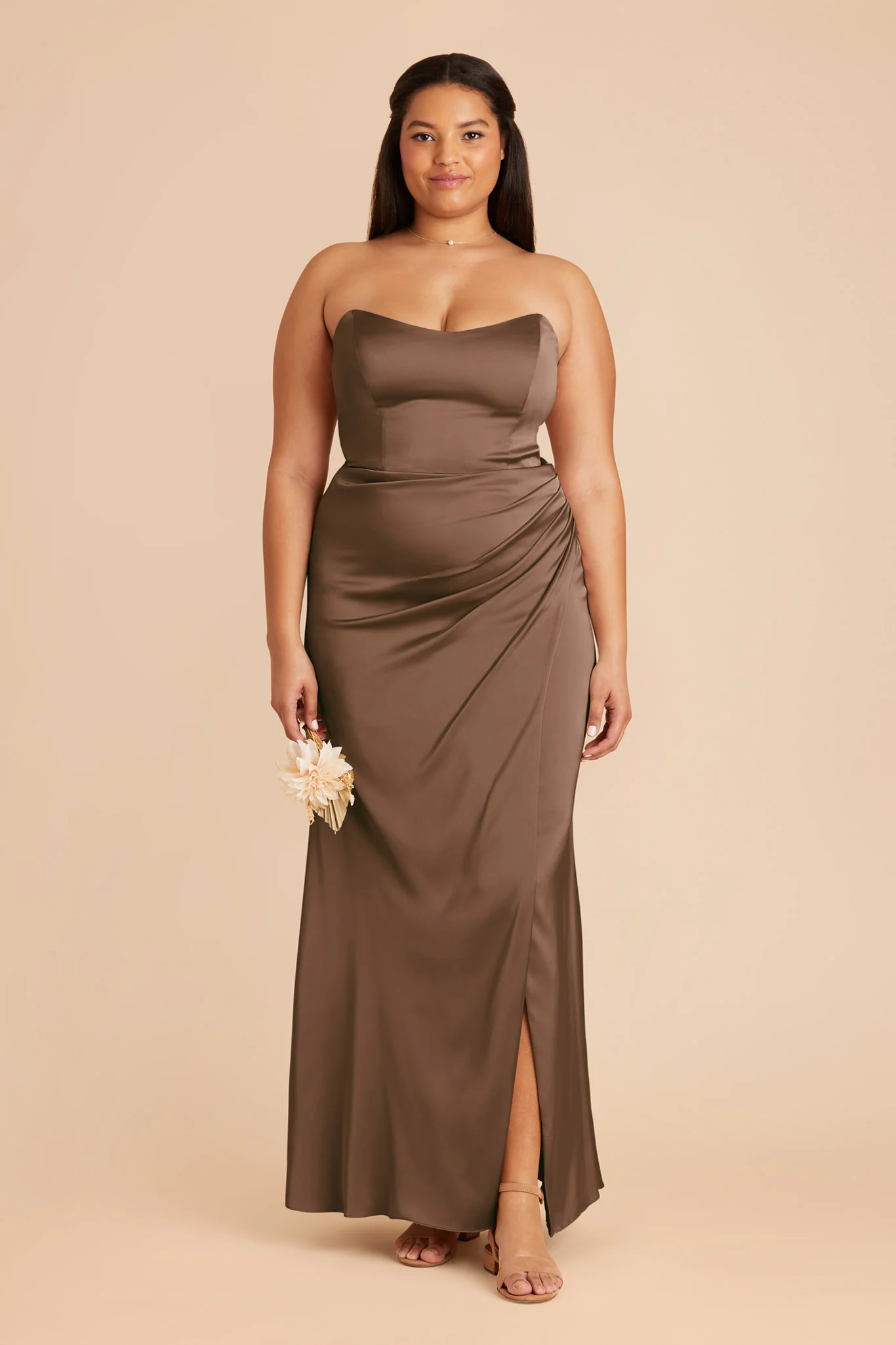 Anne Matte Satin Dress - Mocha - necksoother