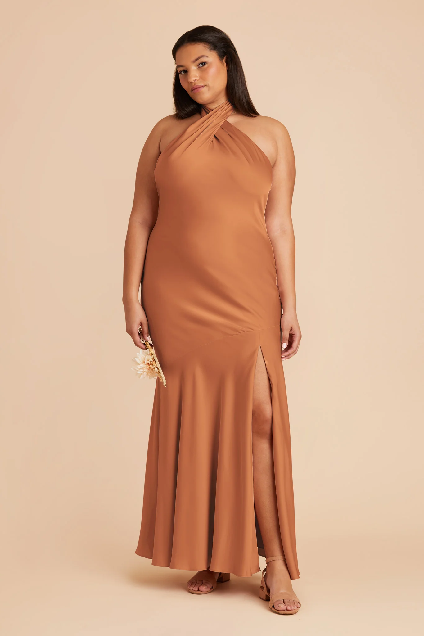 Stephanie Matte Satin Dress - Rust - necksoother