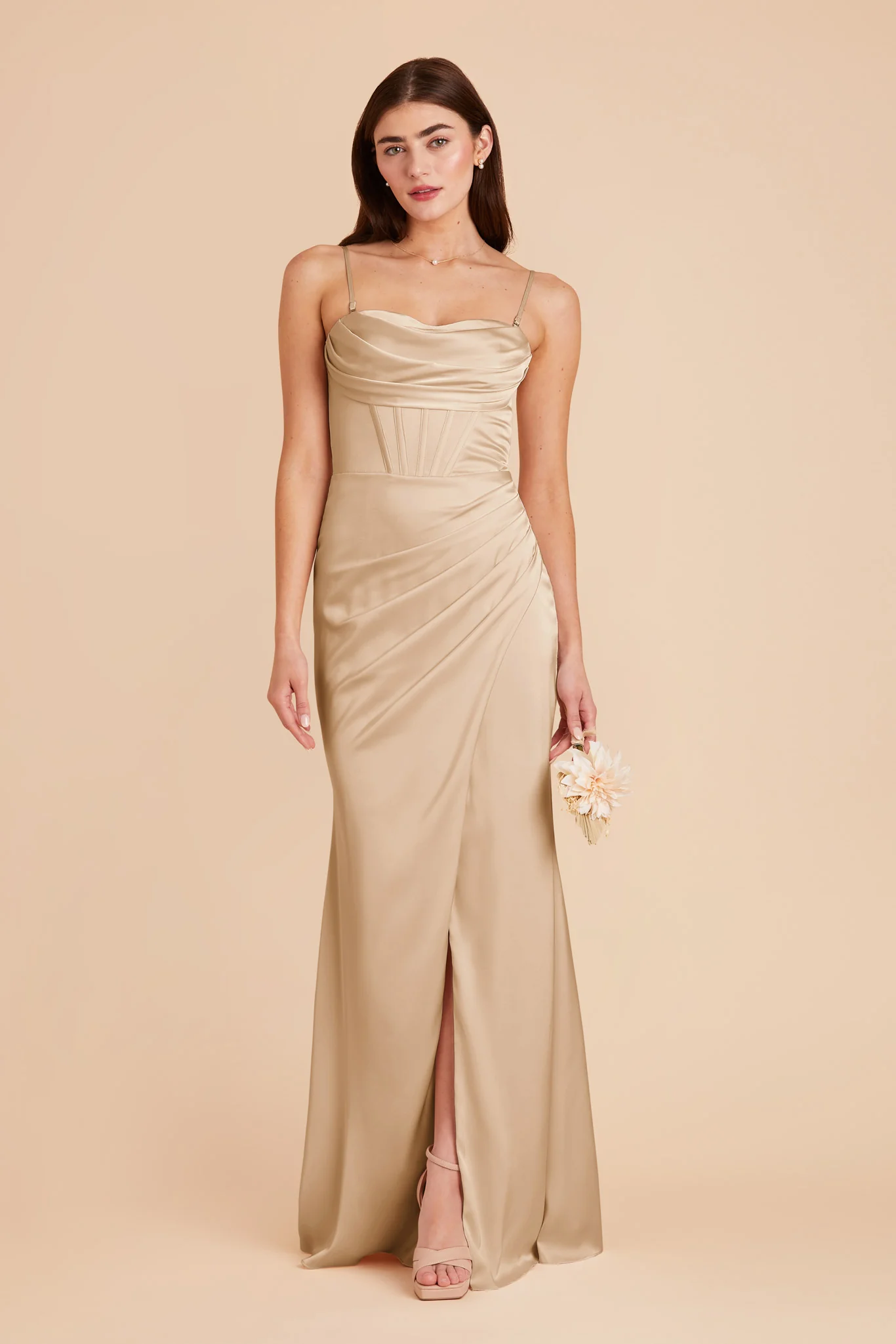 Carrie Matte Satin Dress - Gold - necksoother