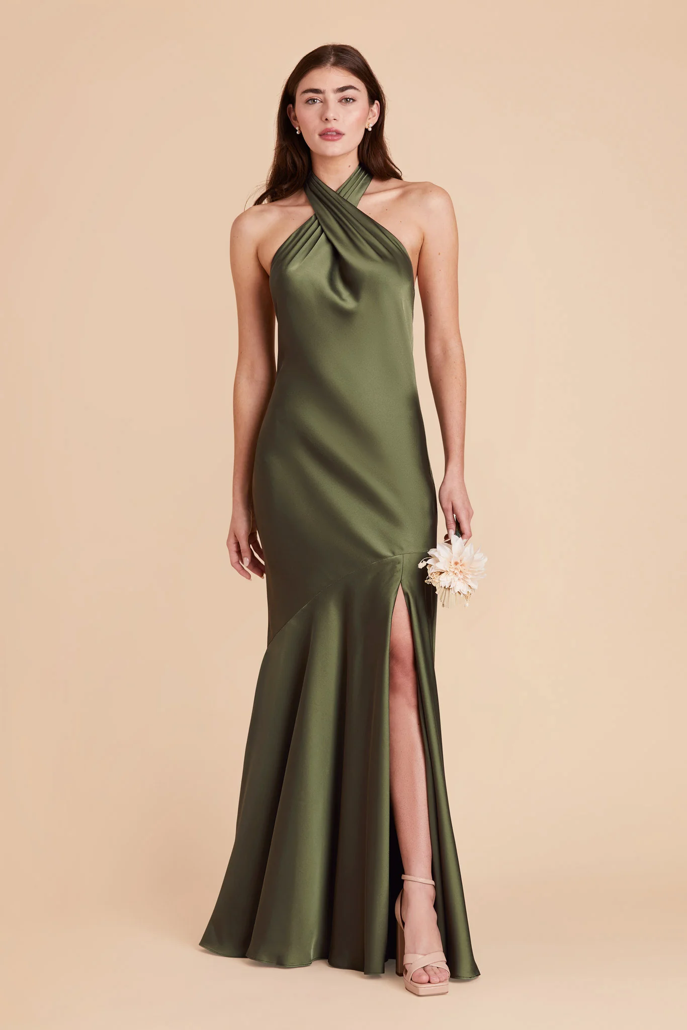Stephanie Matte Satin Dress - Olive - necksoother