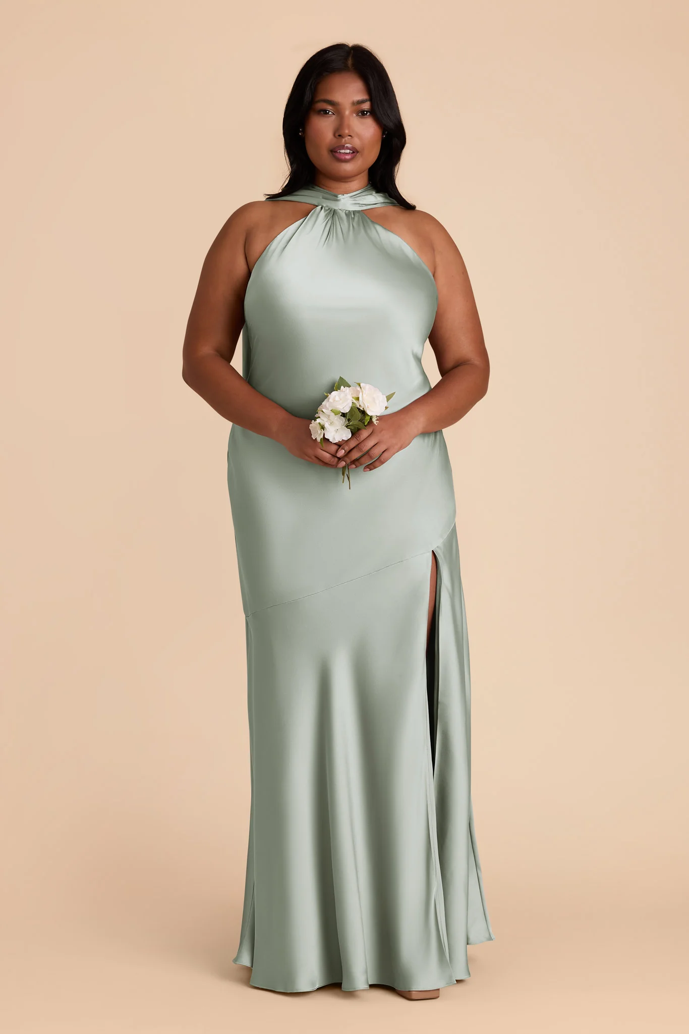 Eileen Matte Satin Dress - Sage - necksoother