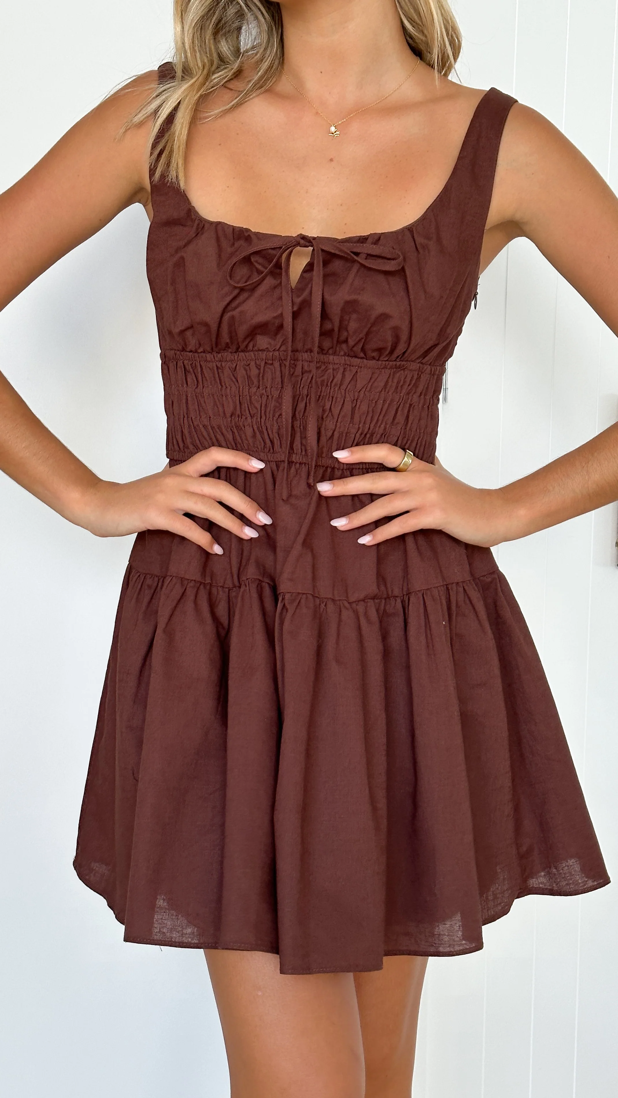 Abrina Mini Dress - Brown - necksoother