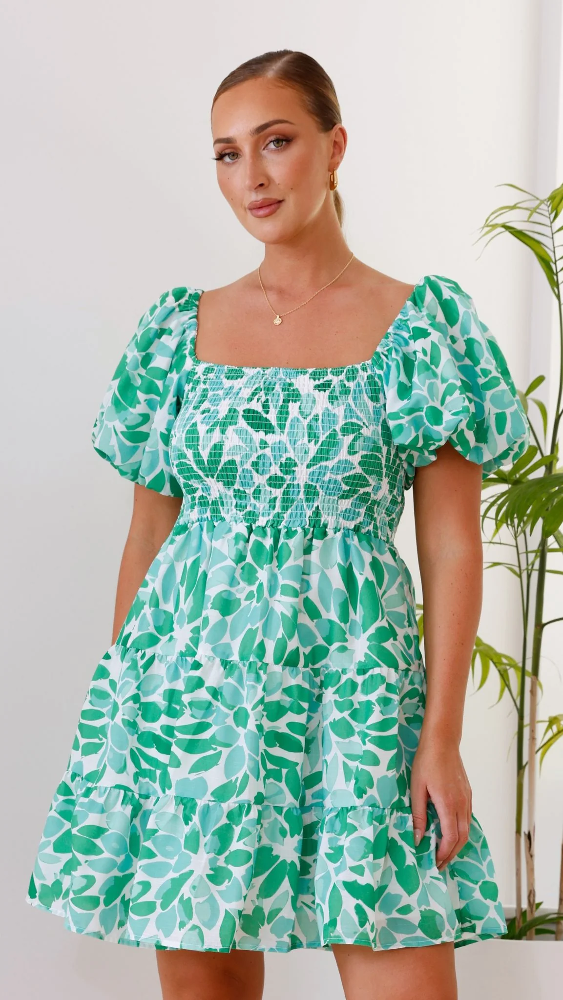 Teagan Mini Dress - Green Floral - necksoother