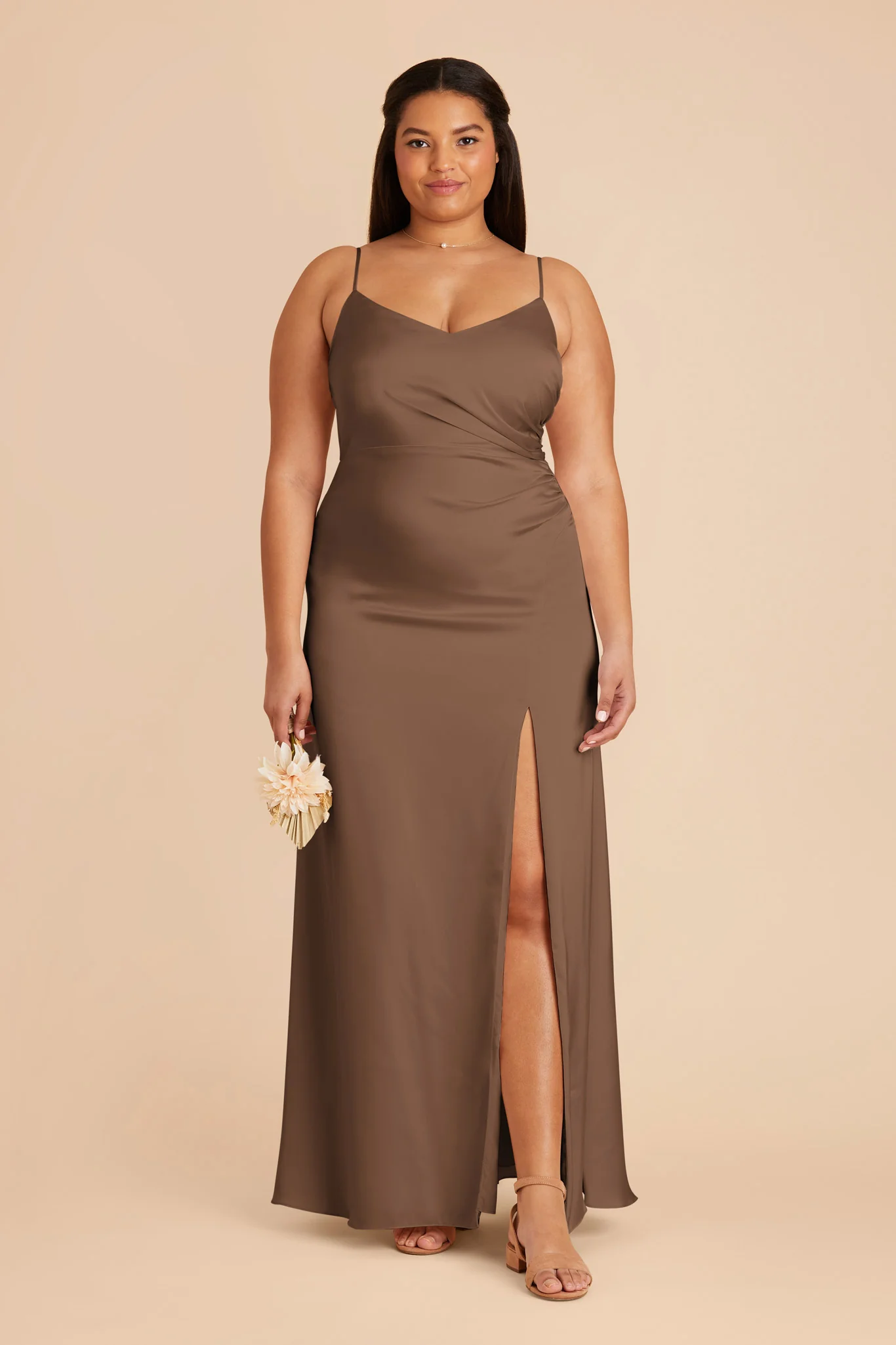 Catherine Matte Satin Dress - Mocha - necksoother