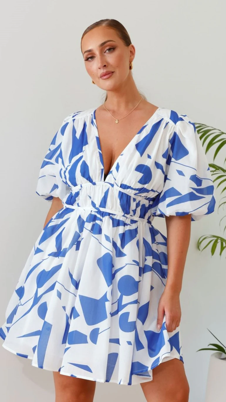 Venice Mini Dress - Blue/White - necksoother