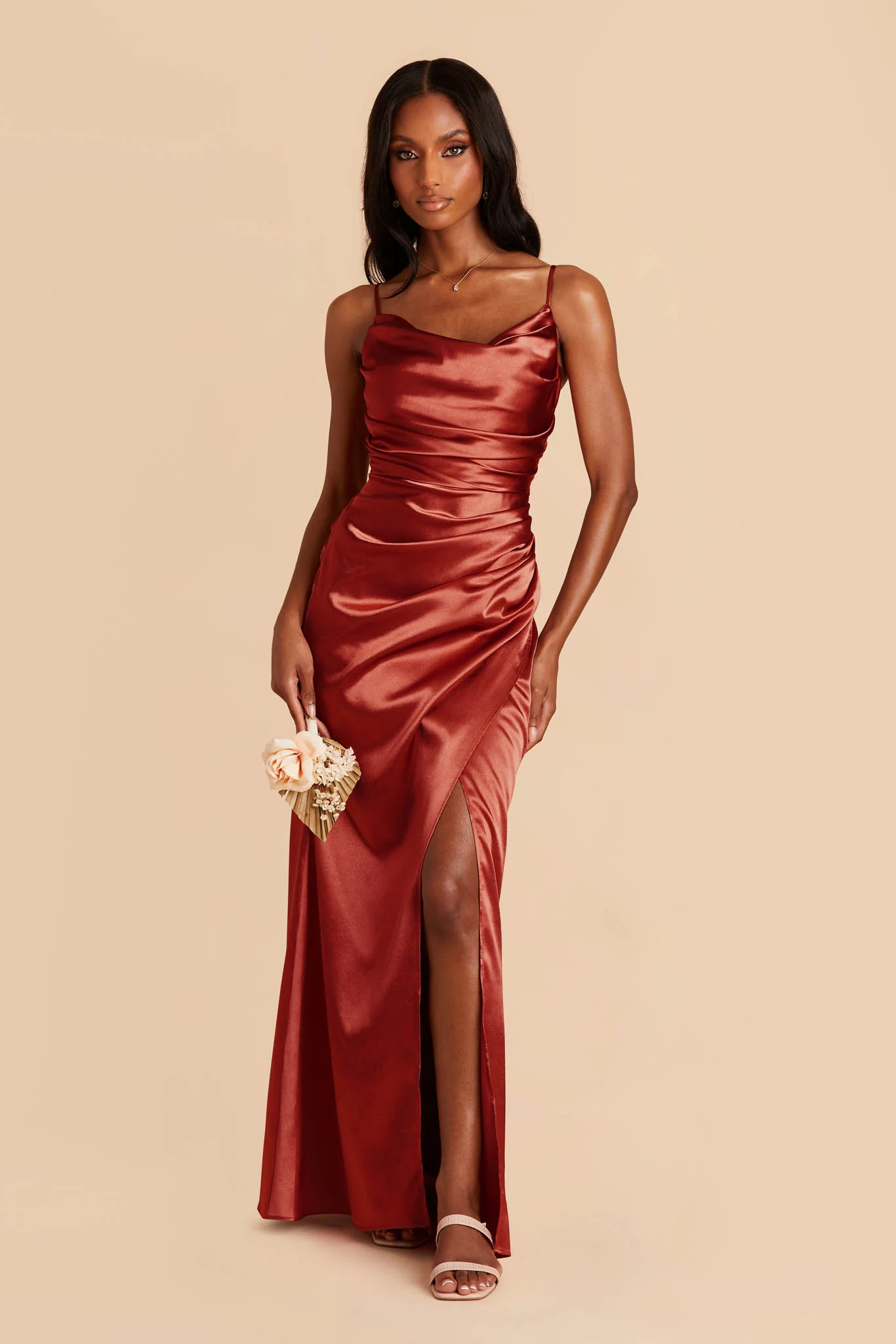 Lydia Shiny Satin Dress - Spice - necksoother