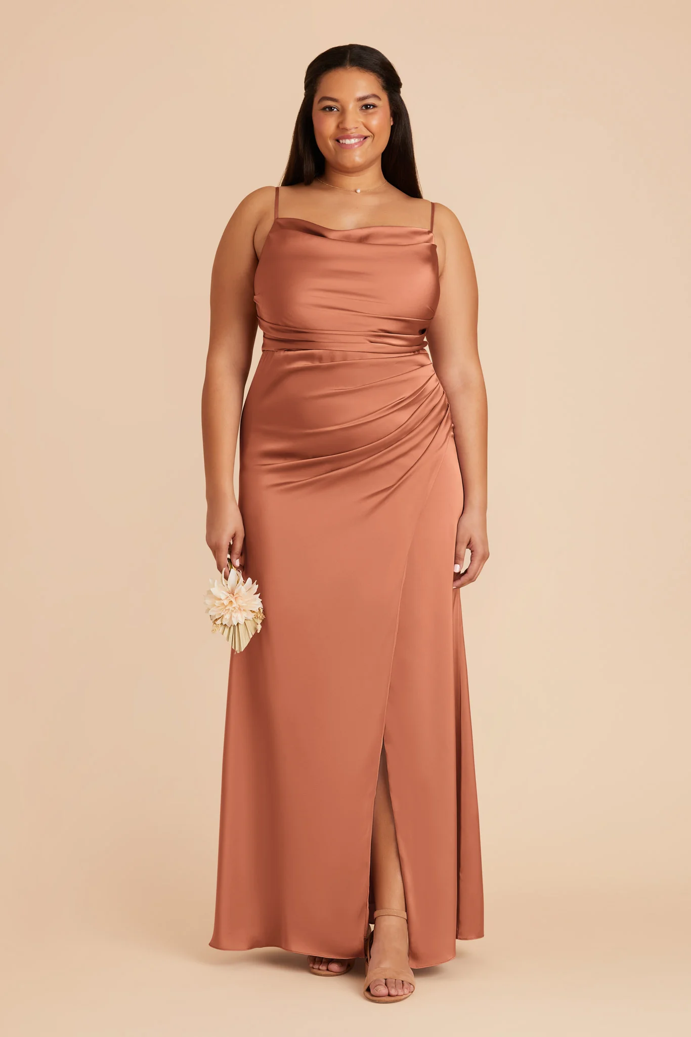 Lydia Matte Satin Dress - Terracotta - necksoother