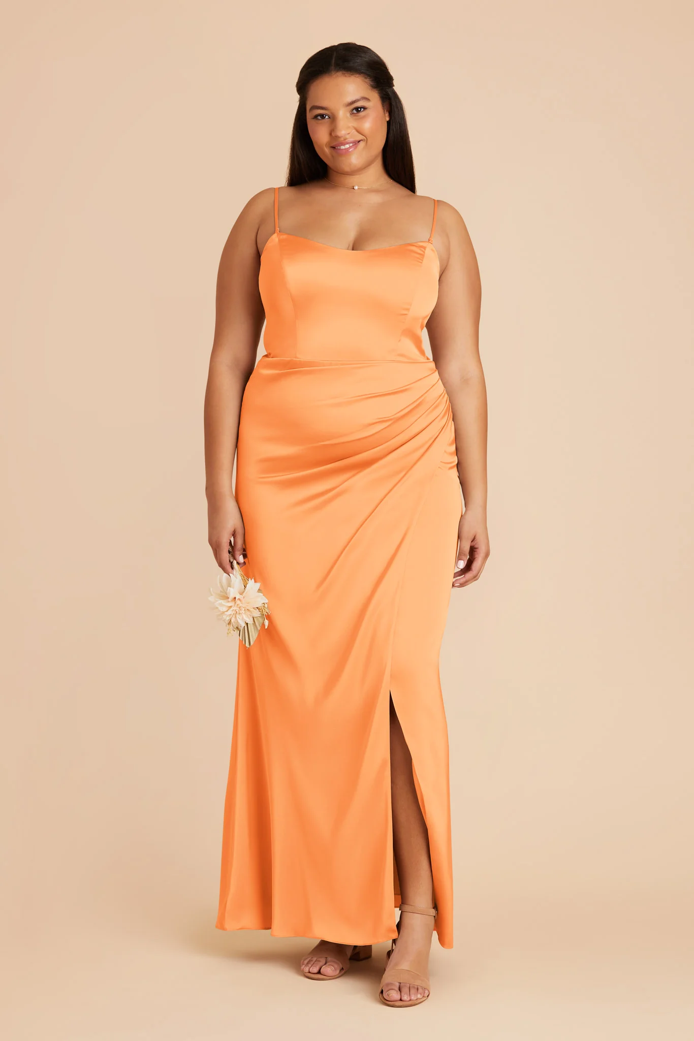 Anne Matte Satin Dress - Apricot - necksoother