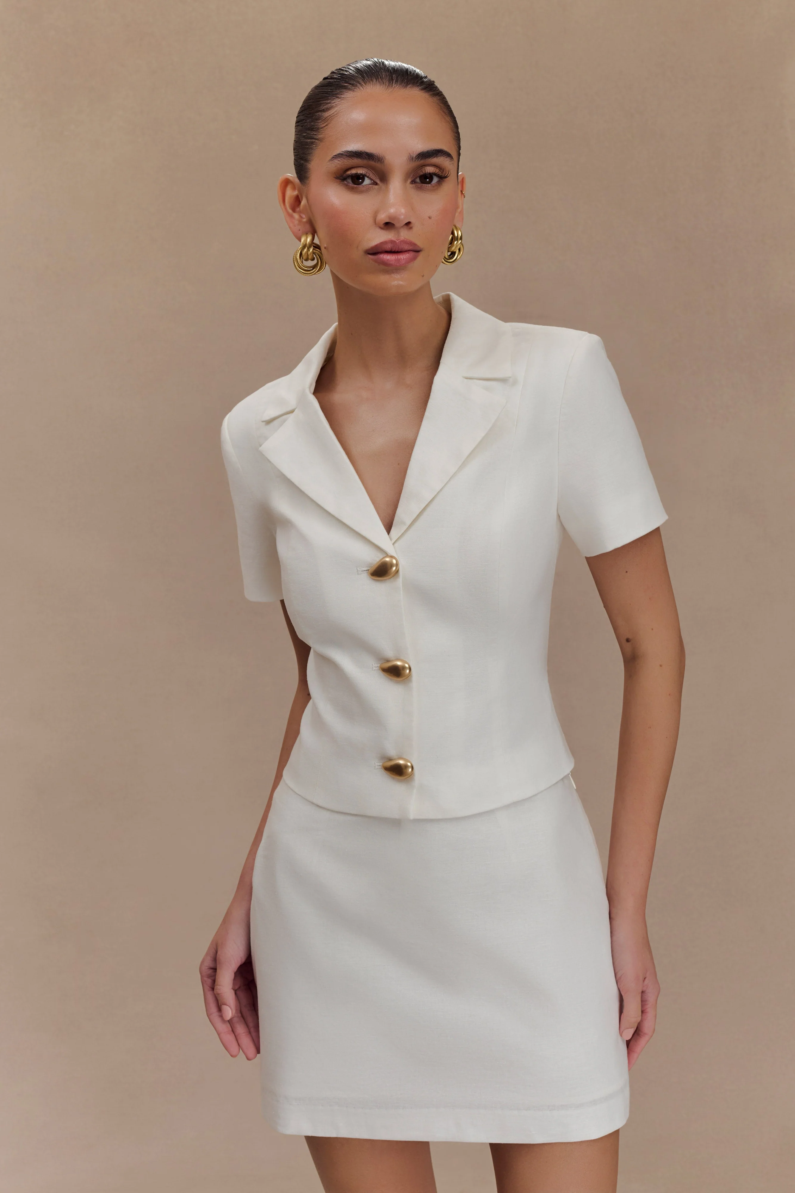 Ciara Linen Jacket - White - necksoother