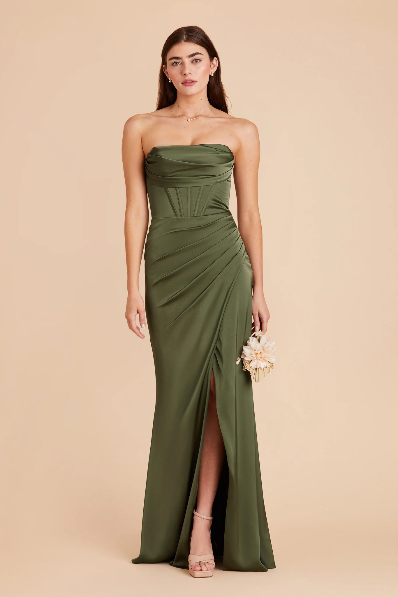 Carrie Matte Satin Dress - Olive - necksoother
