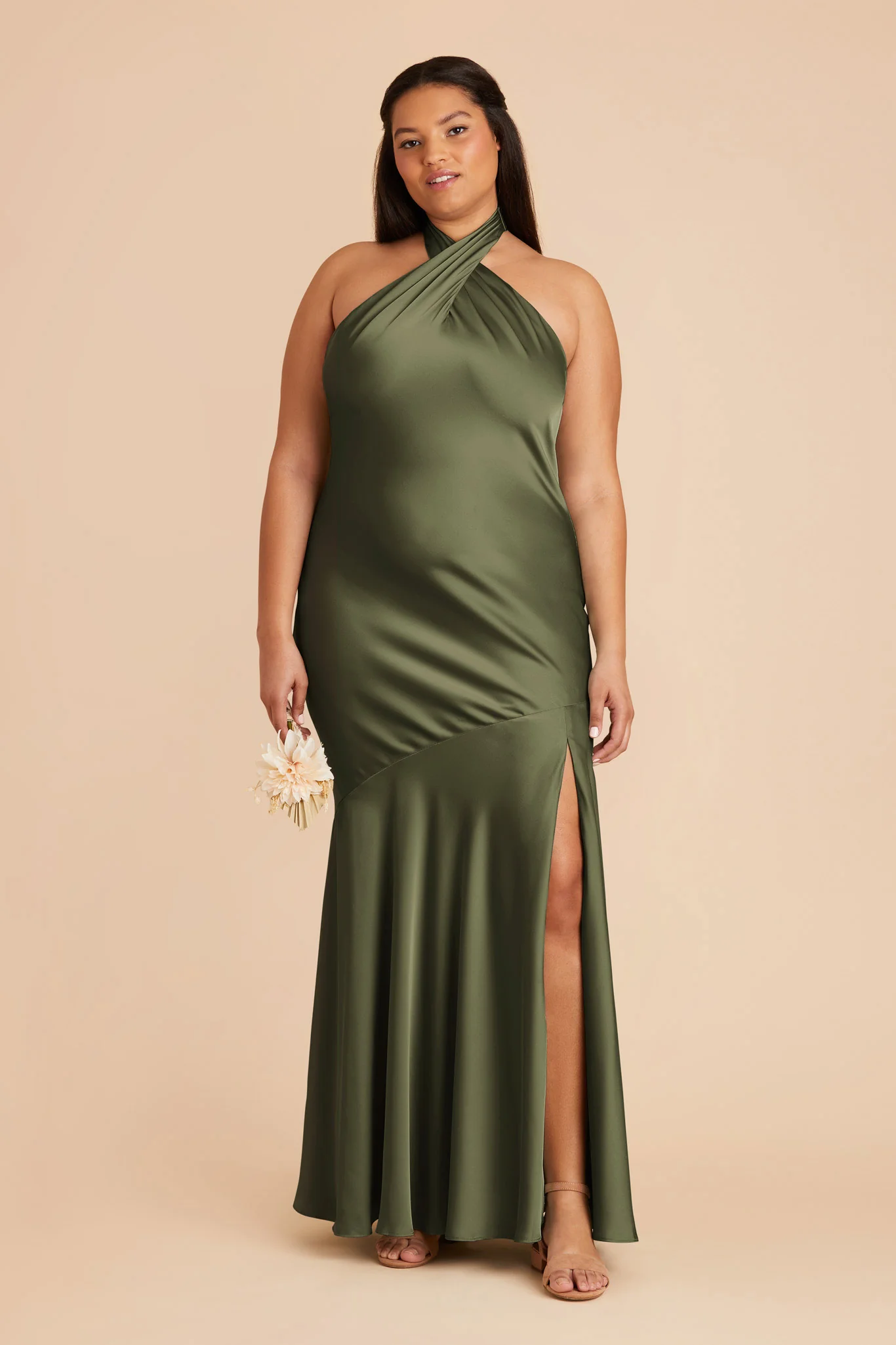 Stephanie Matte Satin Dress - Olive - necksoother
