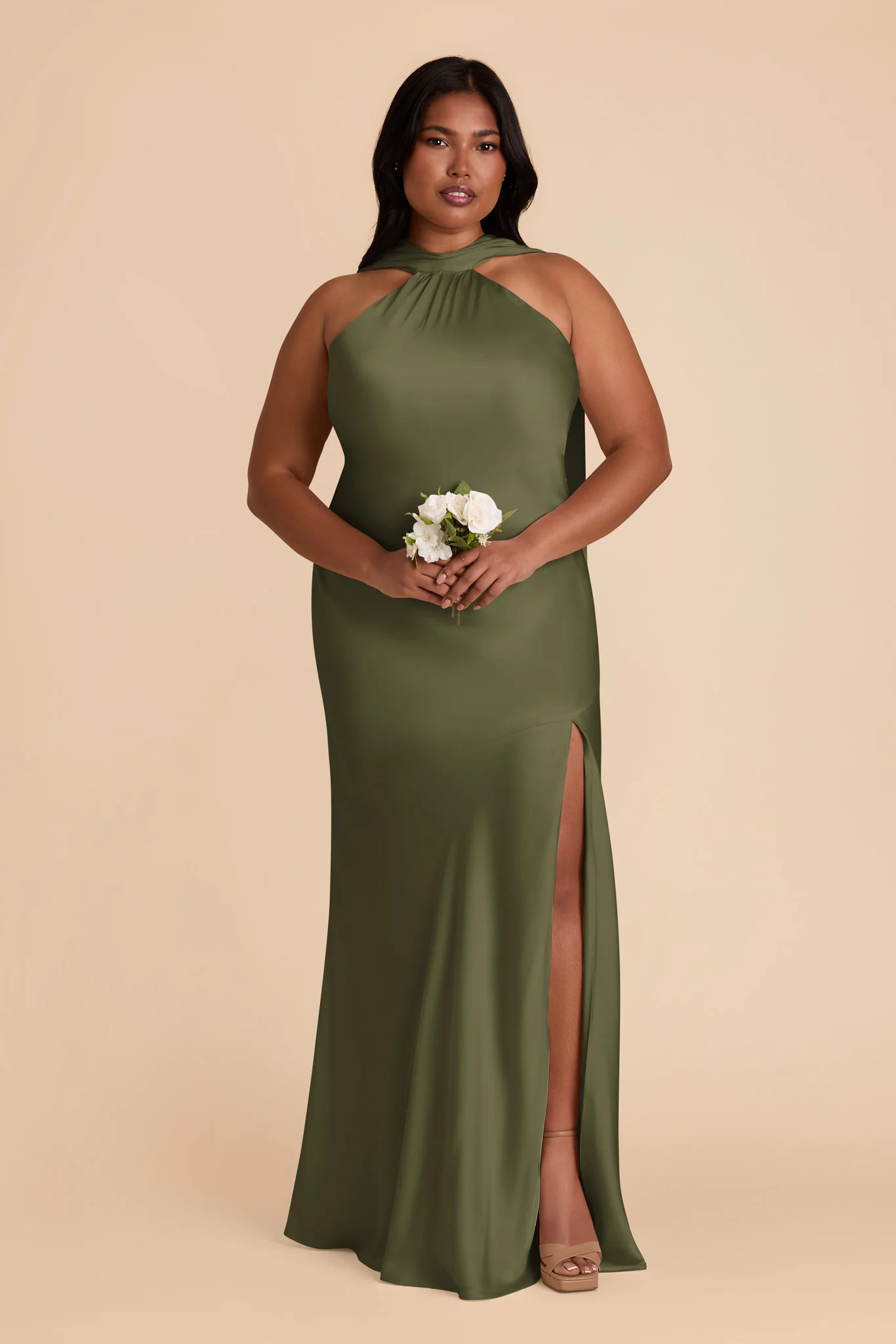 Eileen Matte Satin Dress - Olive - necksoother