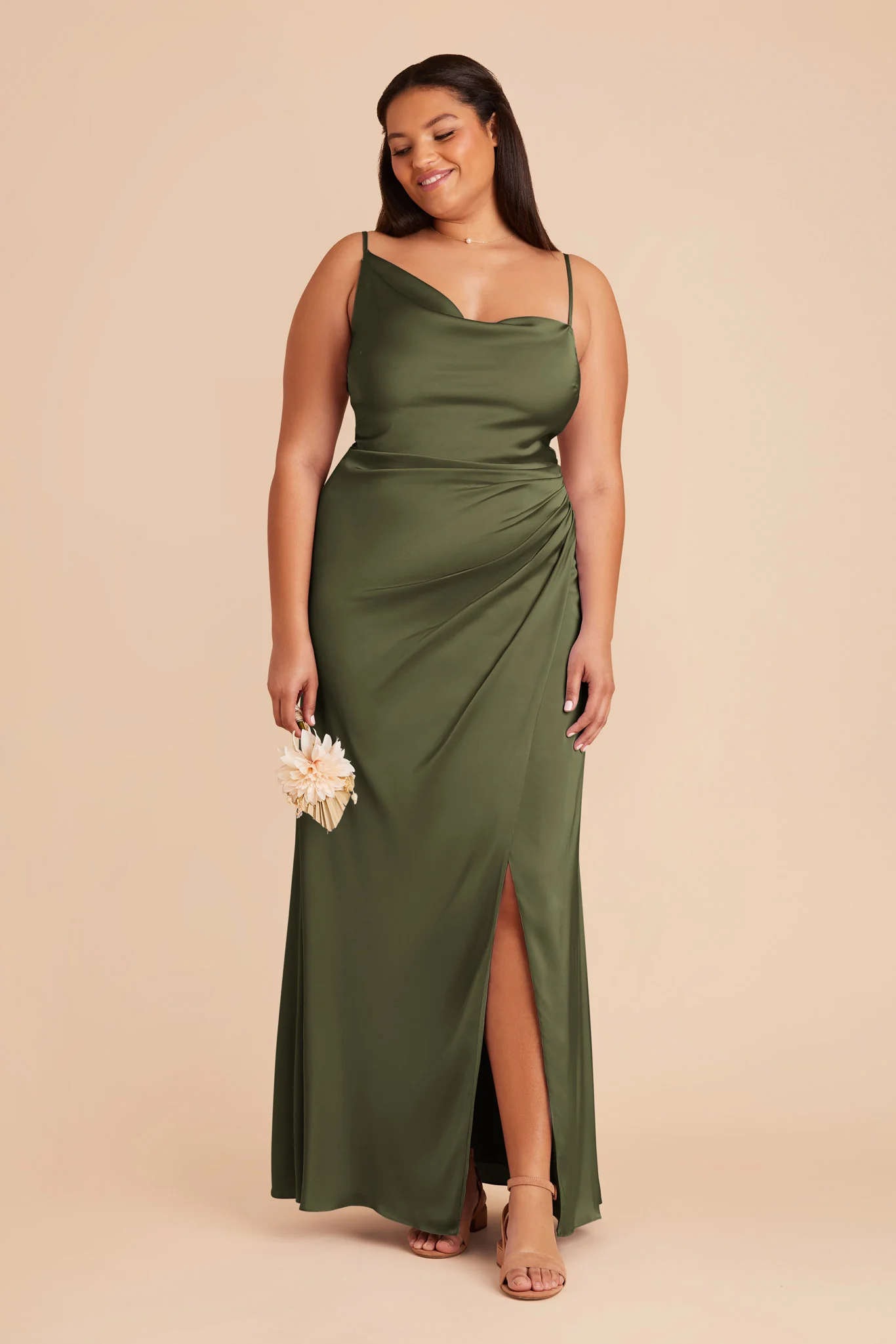 Jennifer Matte Satin Dress - Olive - necksoother